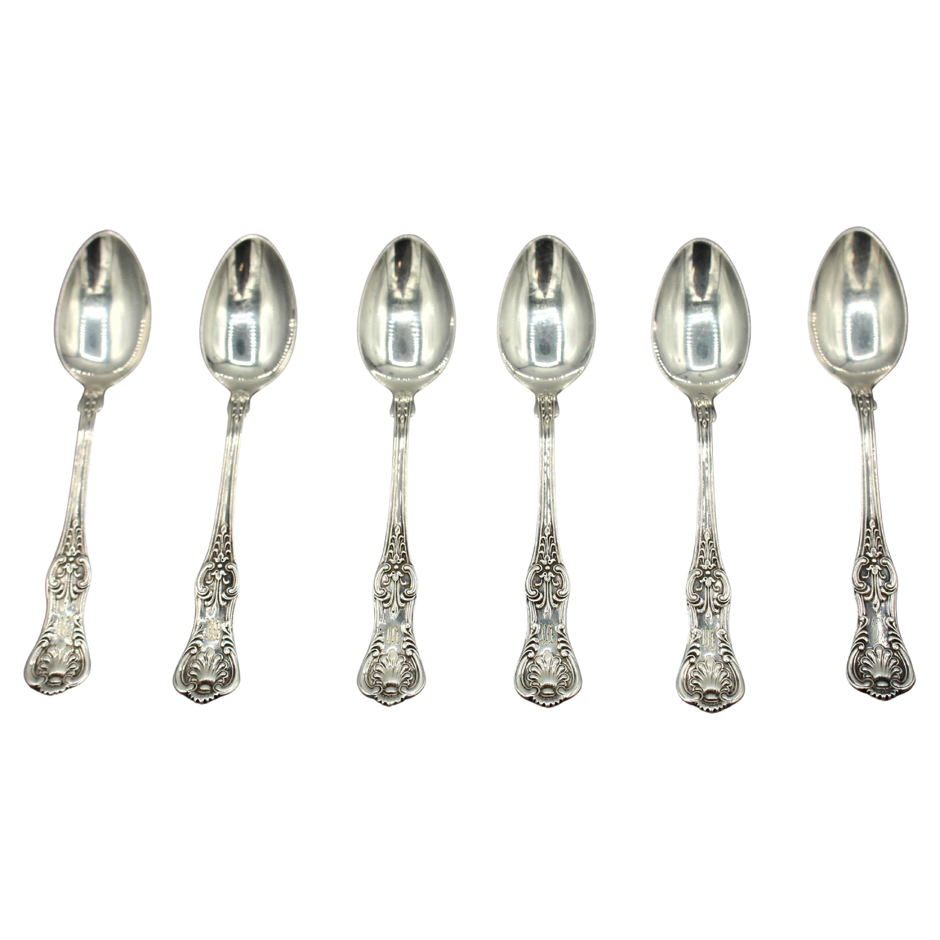 Set of 6 "King" Pattern Sterling Silver Demitasse Spoons, Circa 1900 For Sale