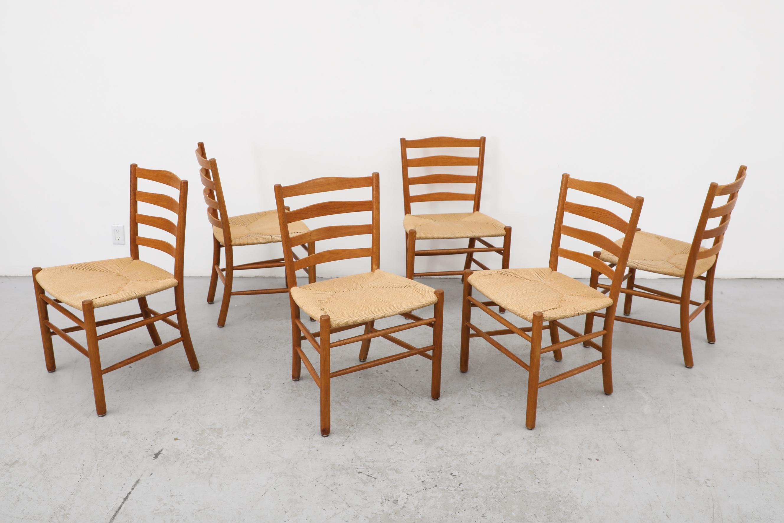 Set of 6 'Kirkestole' beechwood and papercord dining chairs by Kaare Klint for Fritz Hansen, 1960's. The “Kirkestol” or 