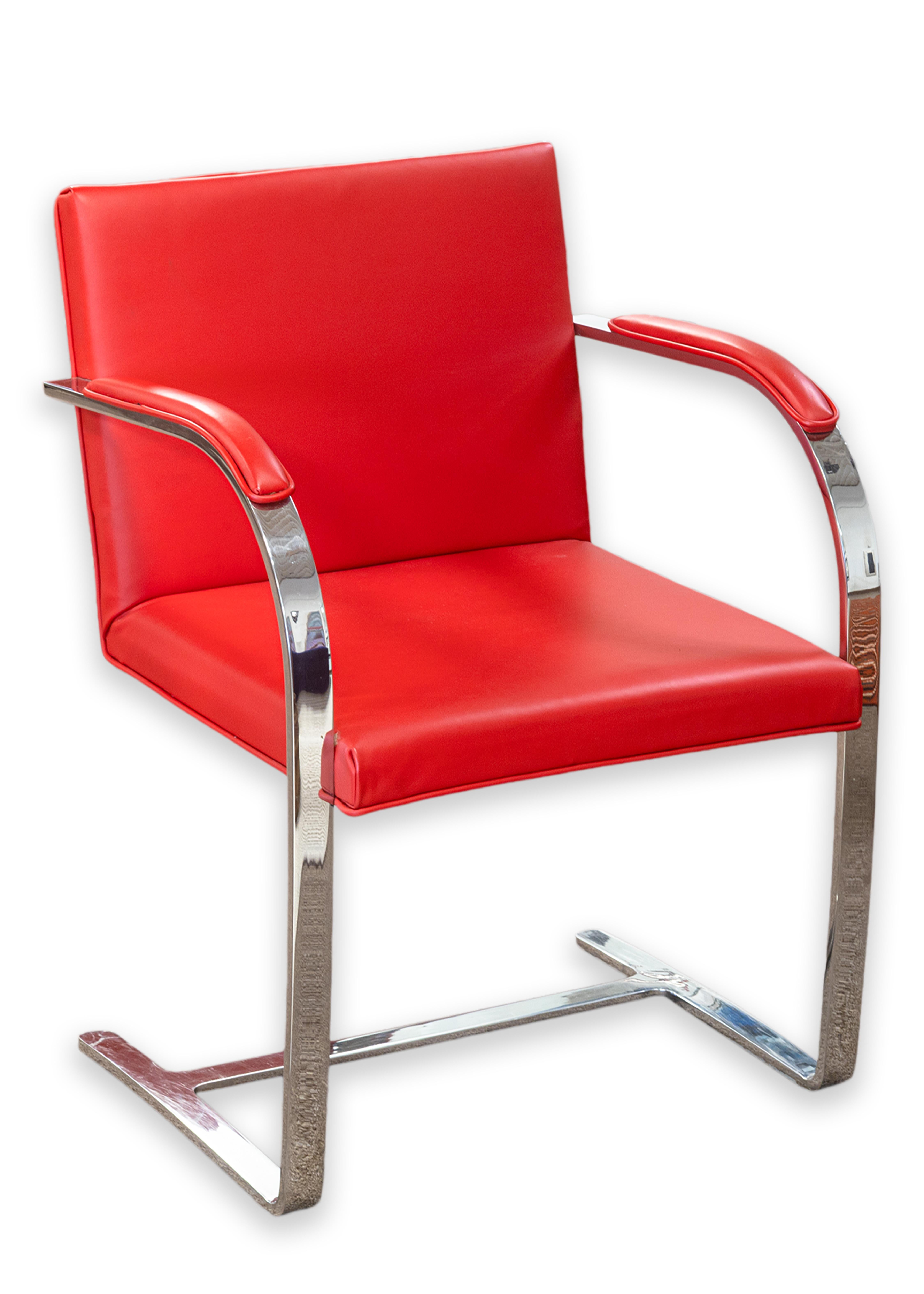 Set of 6 Knoll Brno Flat Bar Chrome Chairs with Authentic Ferrari Red Leather en venta 3