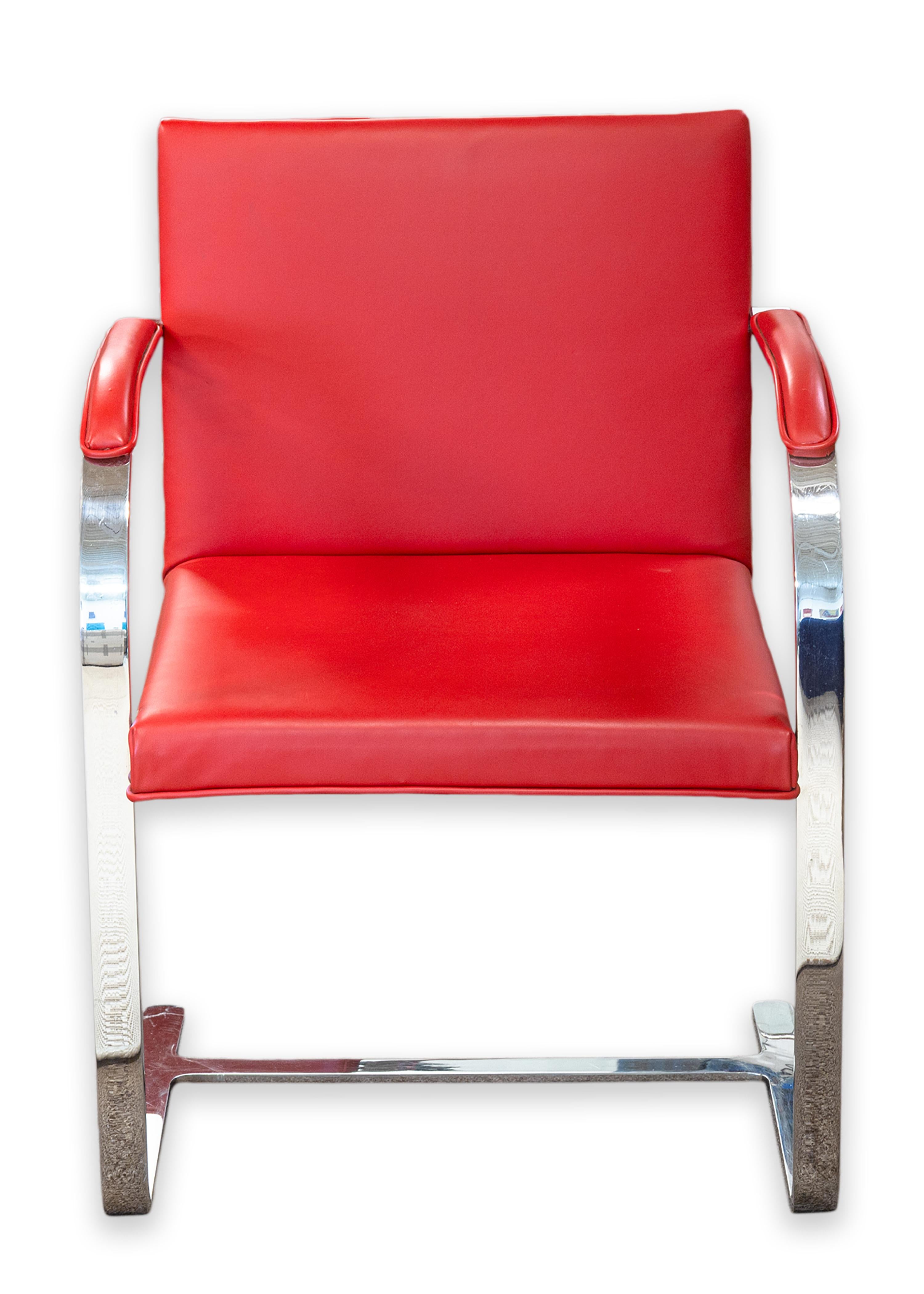 Set of 6 Knoll Brno Flat Bar Chrome Chairs with Authentic Ferrari Red Leather en venta 4