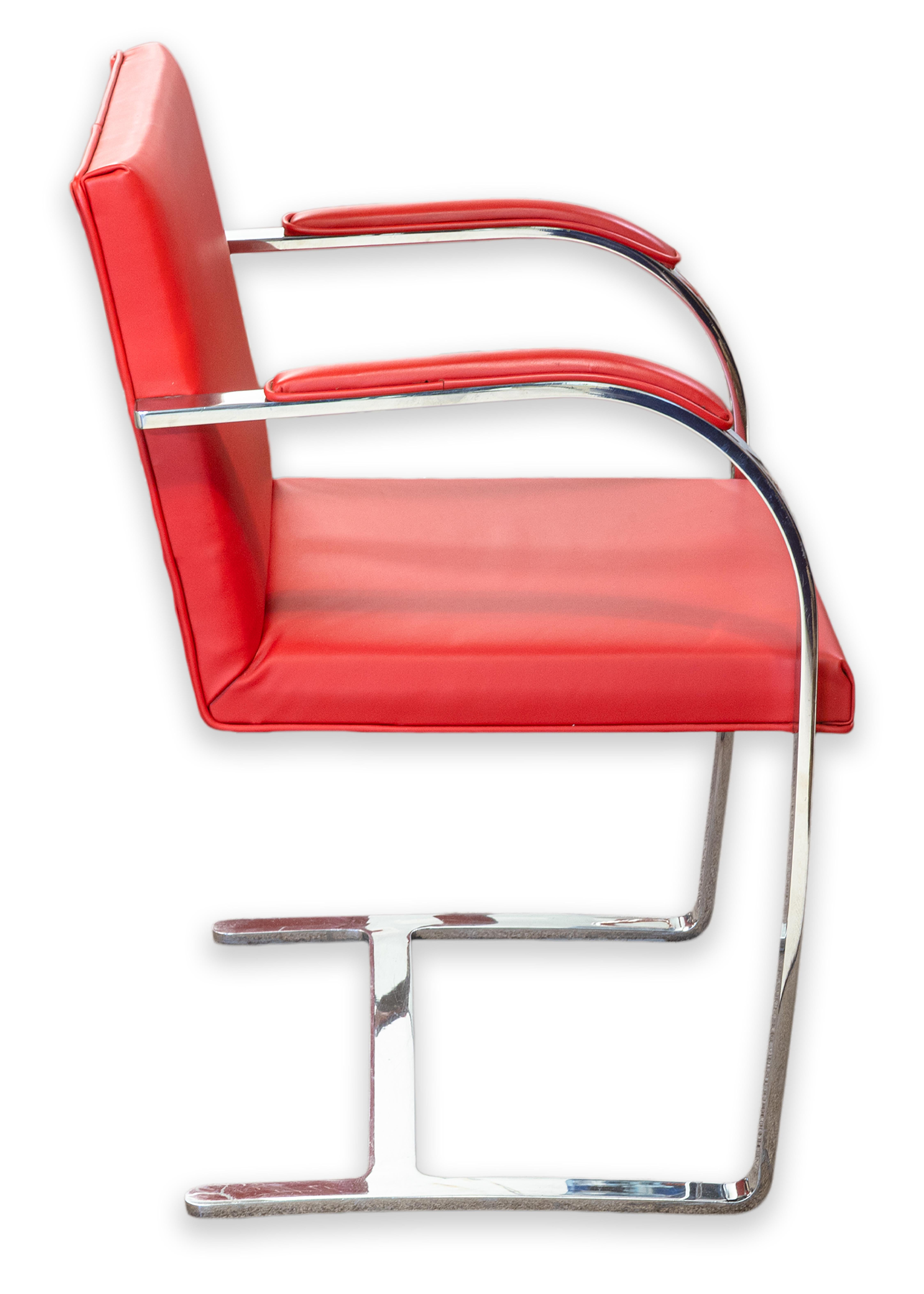 Set of 6 Knoll Brno Flat Bar Chrome Chairs with Authentic Ferrari Red Leather en venta 5