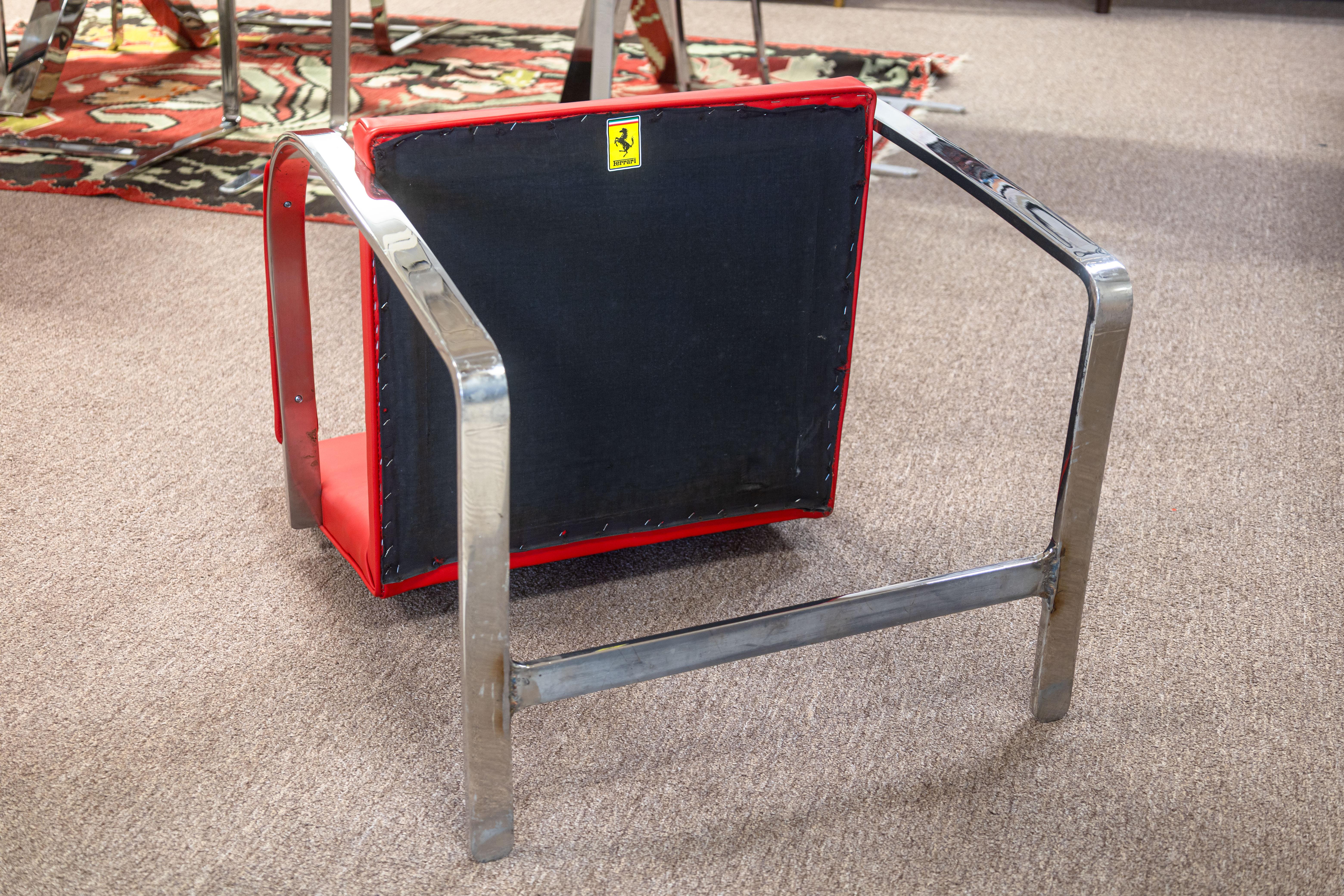 Set of 6 Knoll Brno Flat Bar Chrome Chairs with Authentic Ferrari Red Leather Metal en venta