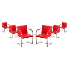 Set of 6 Knoll Brno Flat Bar Chrome Chairs with Authentic Ferrari Red Leather Set of 6 Knoll Brno Flat Bar Chrome Chairs with Authentic Ferrari Red Leather