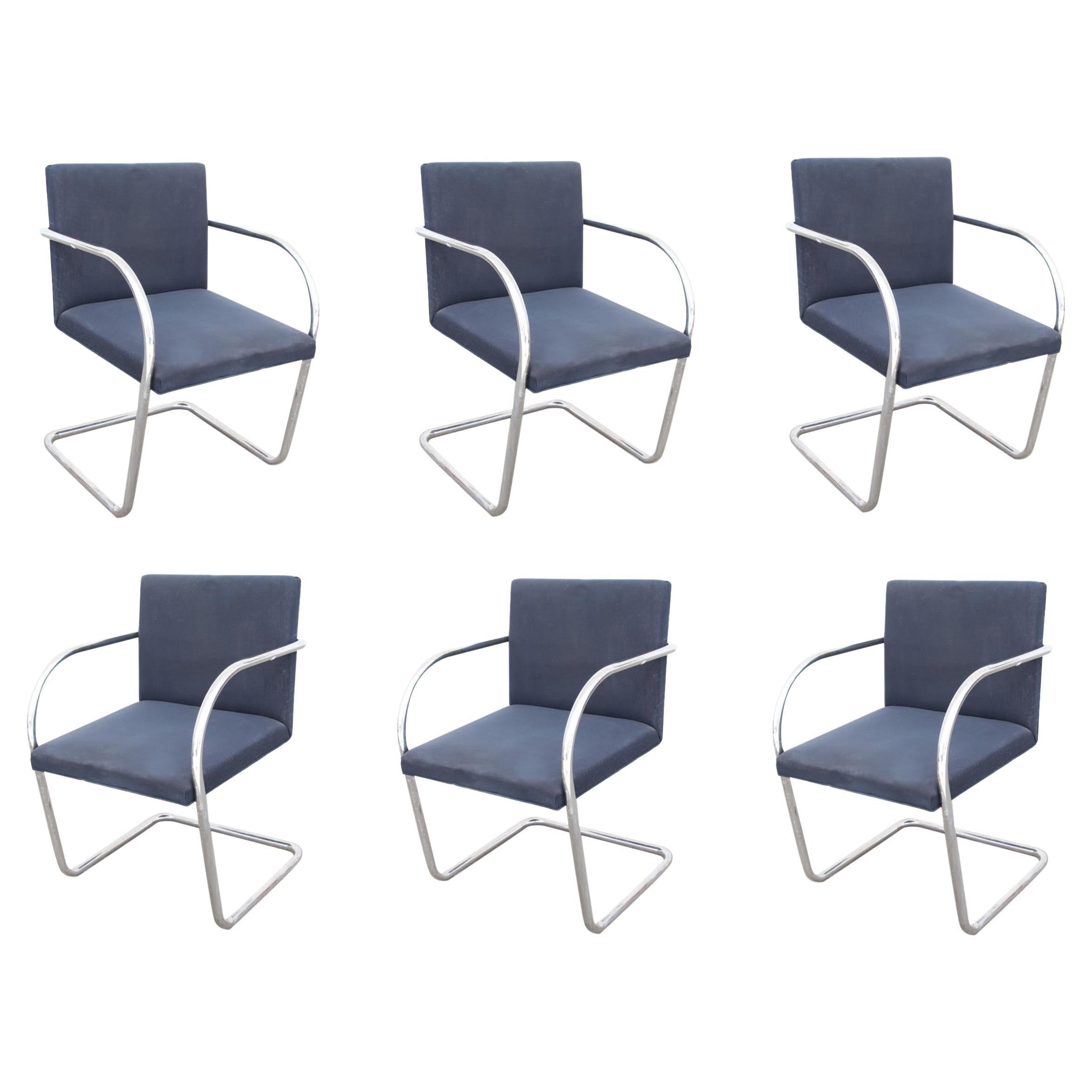 Set of 6 Knoll Mies Van Der Rhoe Tubular BRNO Chairs For Sale