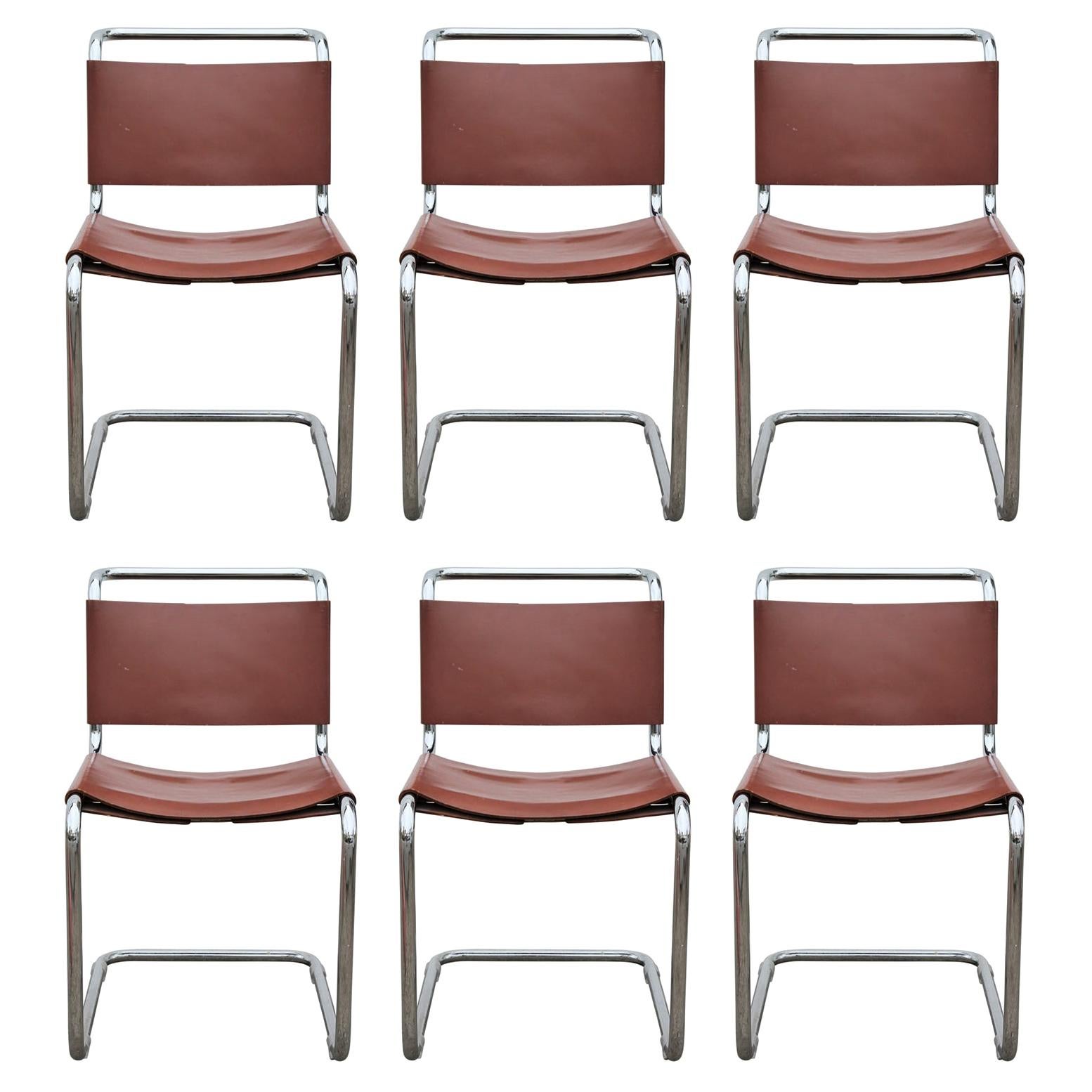 Set of 6 Knoll Spoleto Cantilevered Tubular Metal Chairs by Ufficio Tecnico