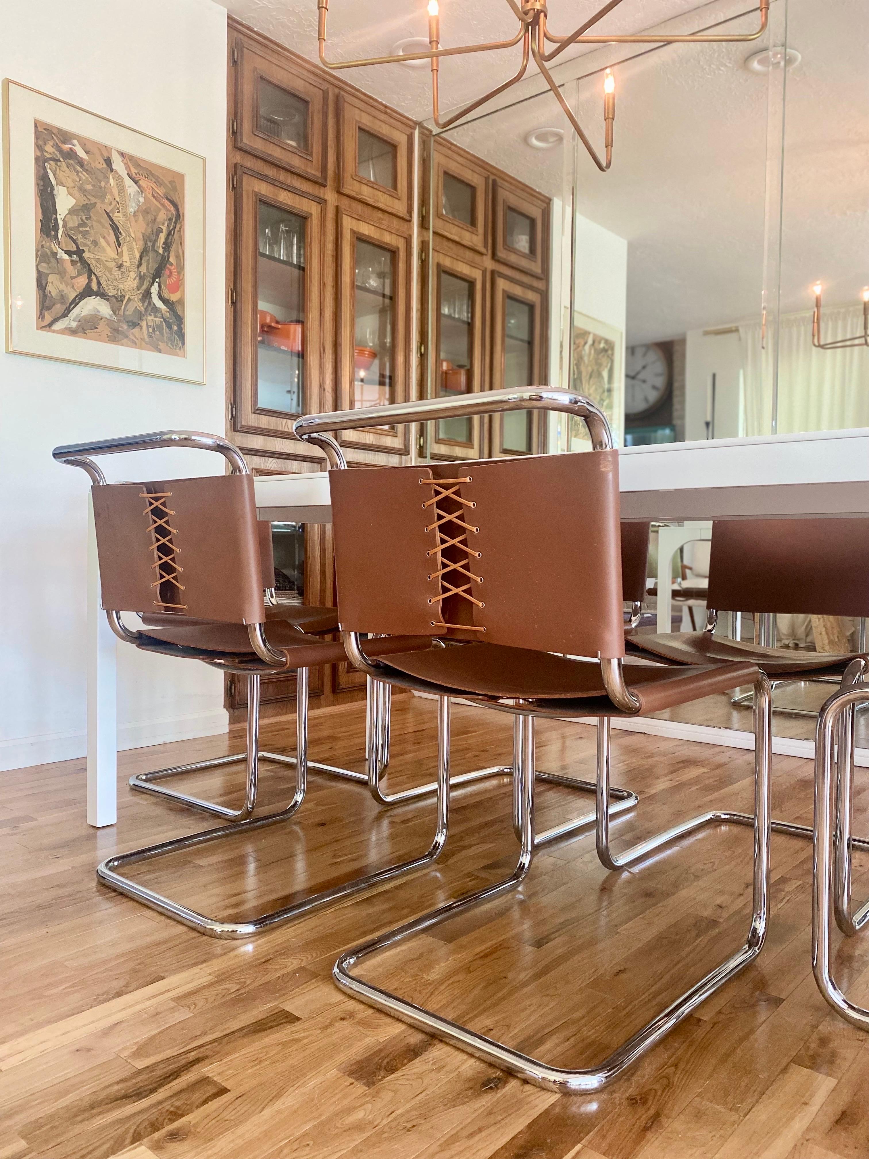 Set of 6 Knoll Spoleto Dining Chairs in Rich Cognac In Good Condition In Houston, TX