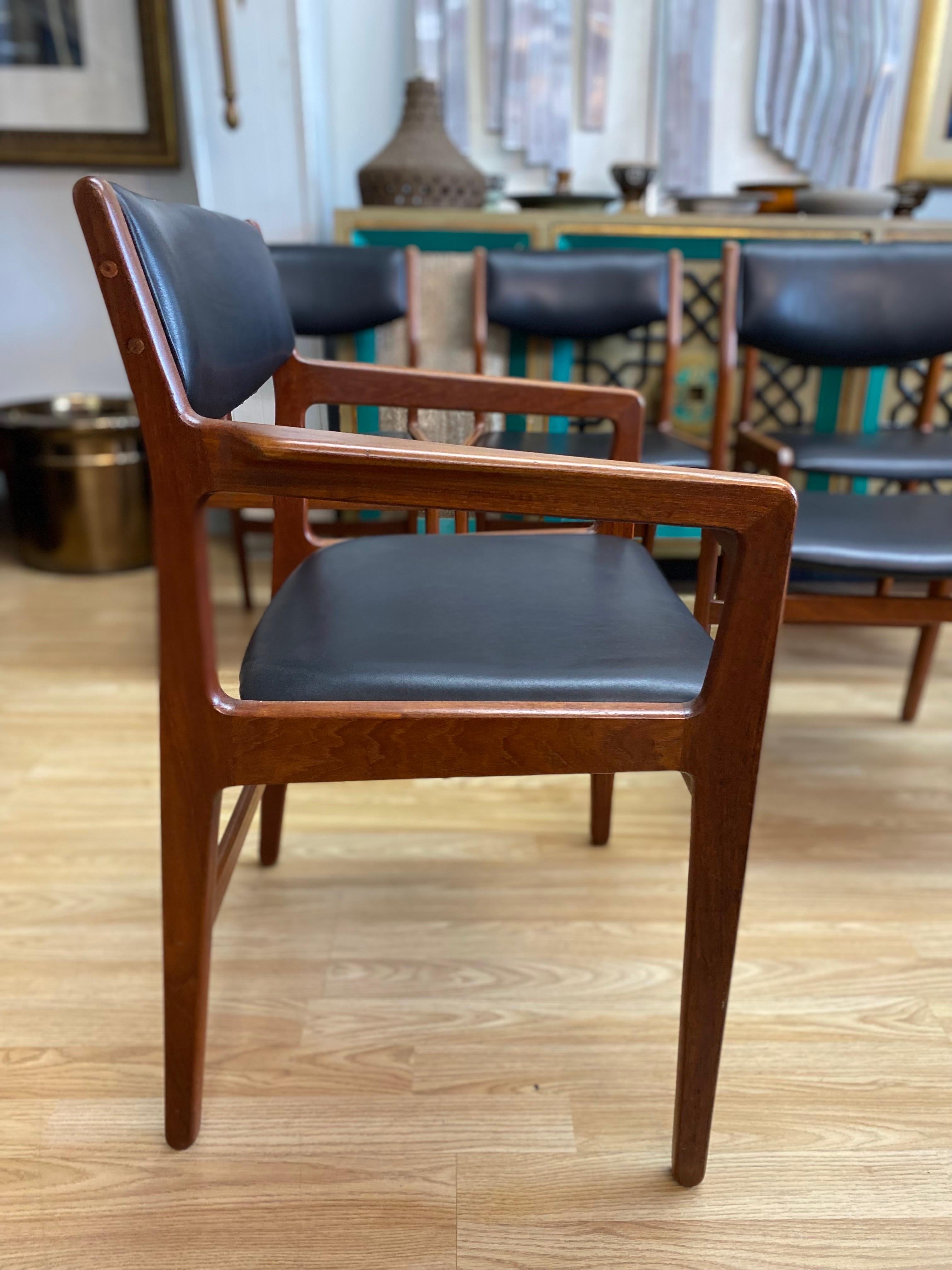 Leather Set of 6 Knud Andersen Danish Modern Dining Chairs