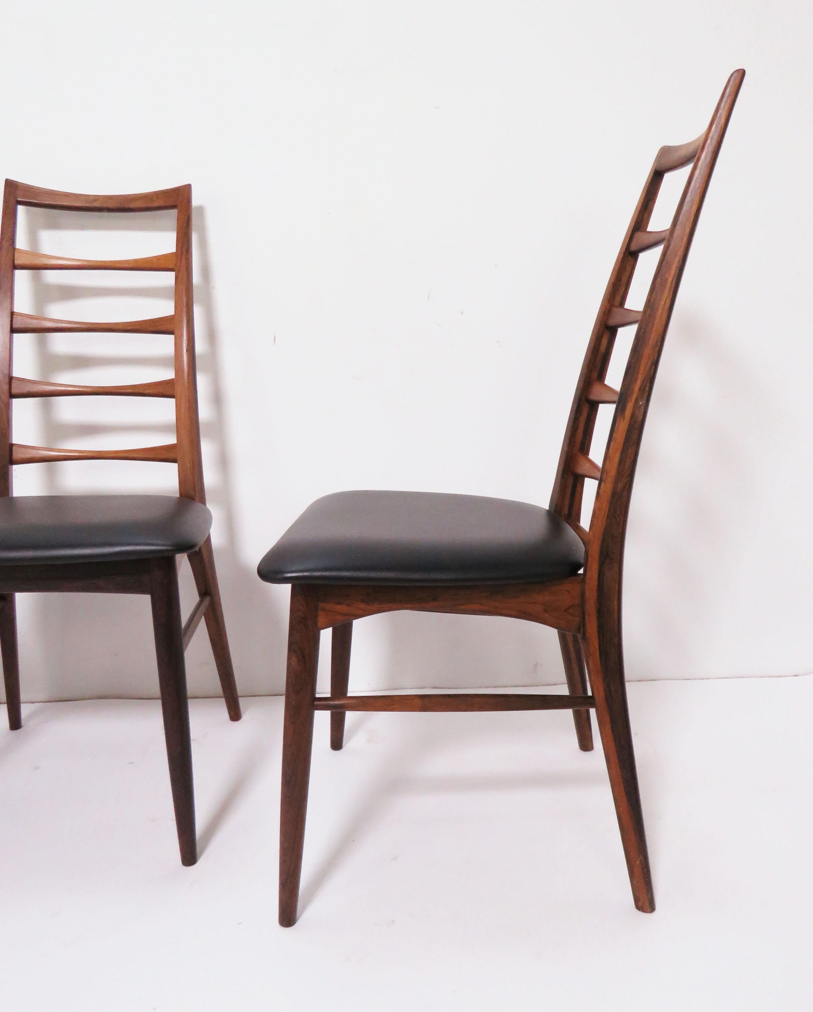 Scandinavian Modern Set of 6 Koefoeds Hornslet Danish Rosewood Ladderback Dining Chairs, circa 1960s