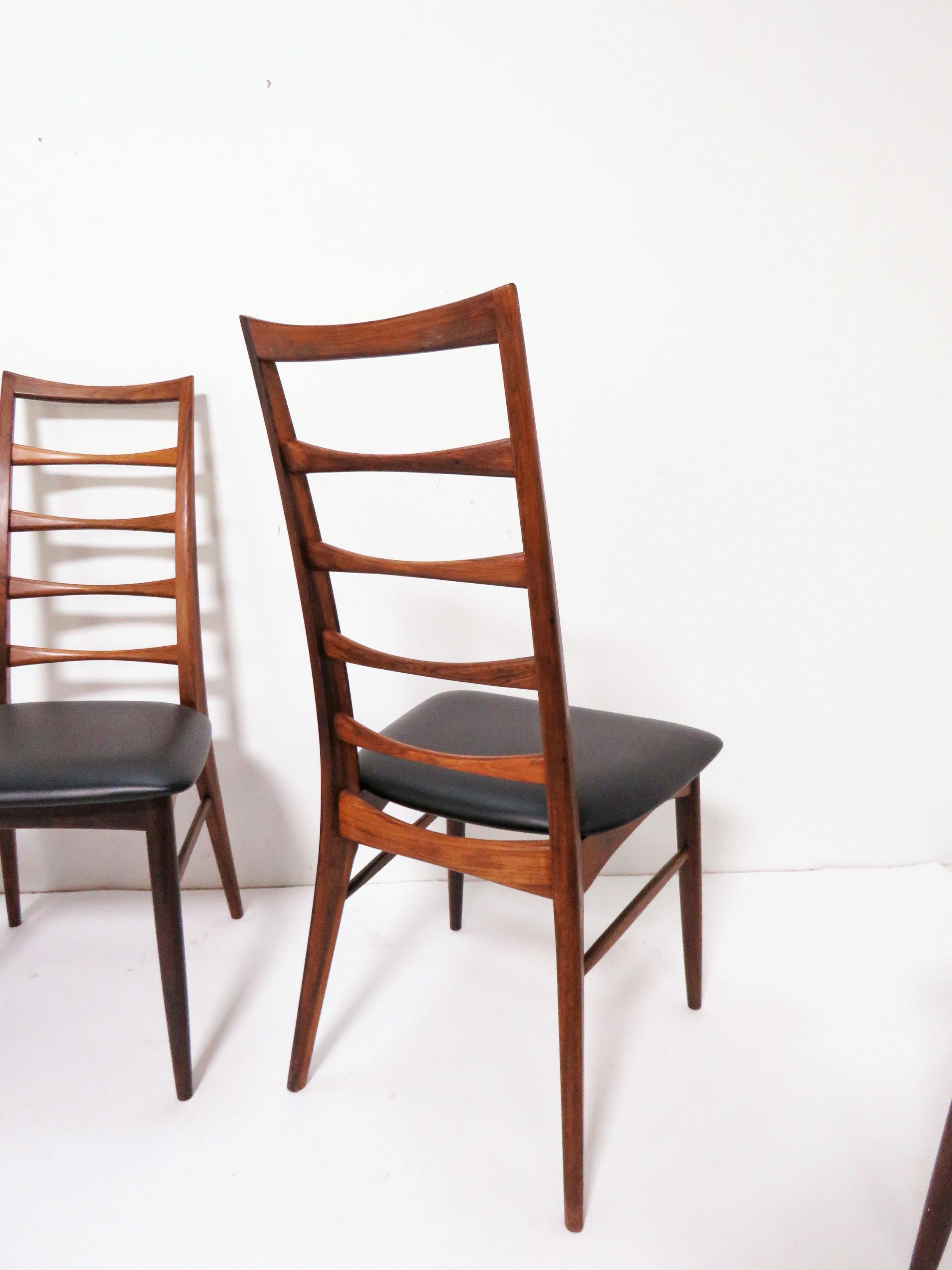 Set of 6 Koefoeds Hornslet Danish Rosewood Ladderback Dining Chairs, circa 1960s In Good Condition In Peabody, MA