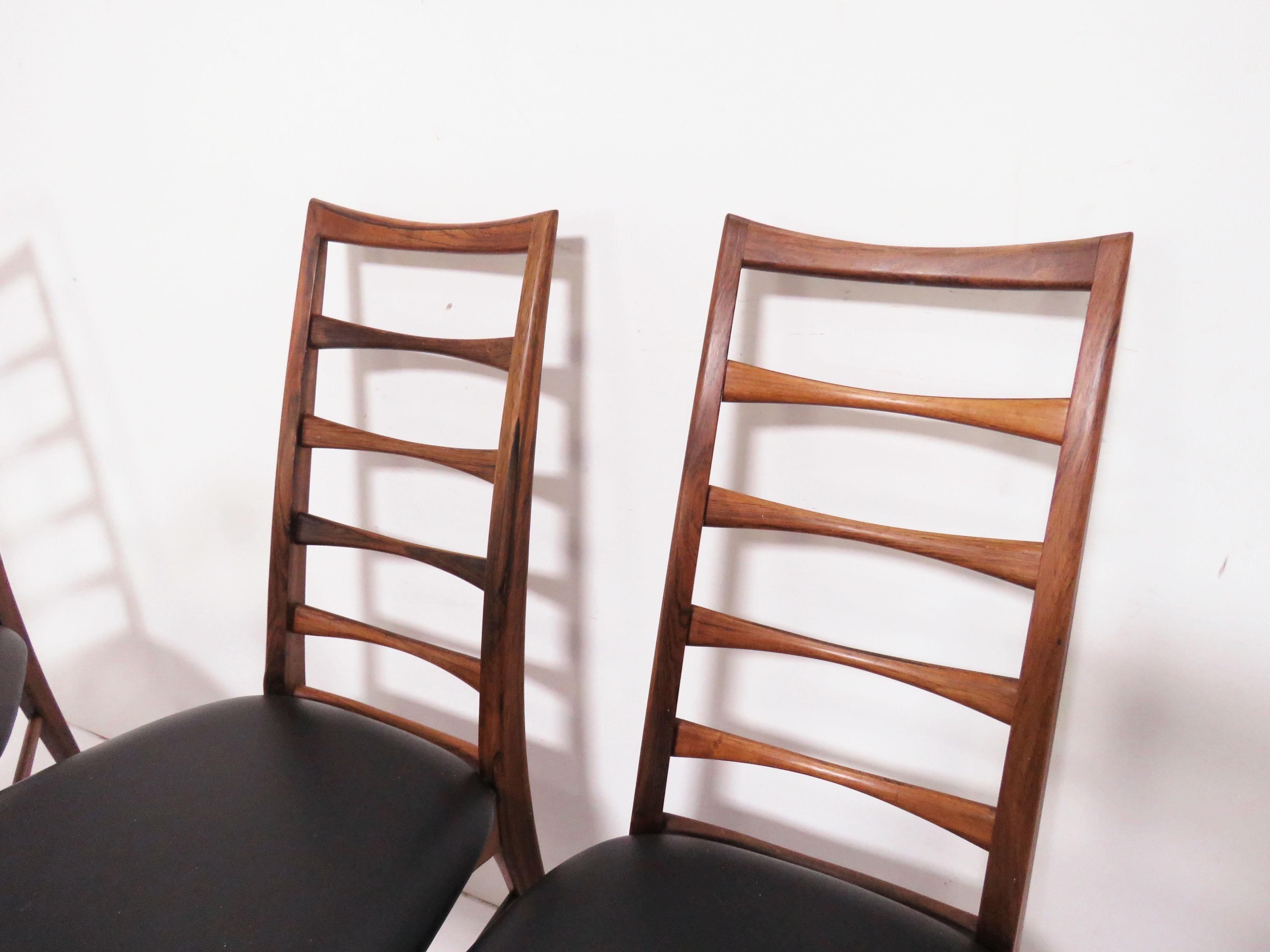 Upholstery Set of 6 Koefoeds Hornslet Danish Rosewood Ladderback Dining Chairs, circa 1960s