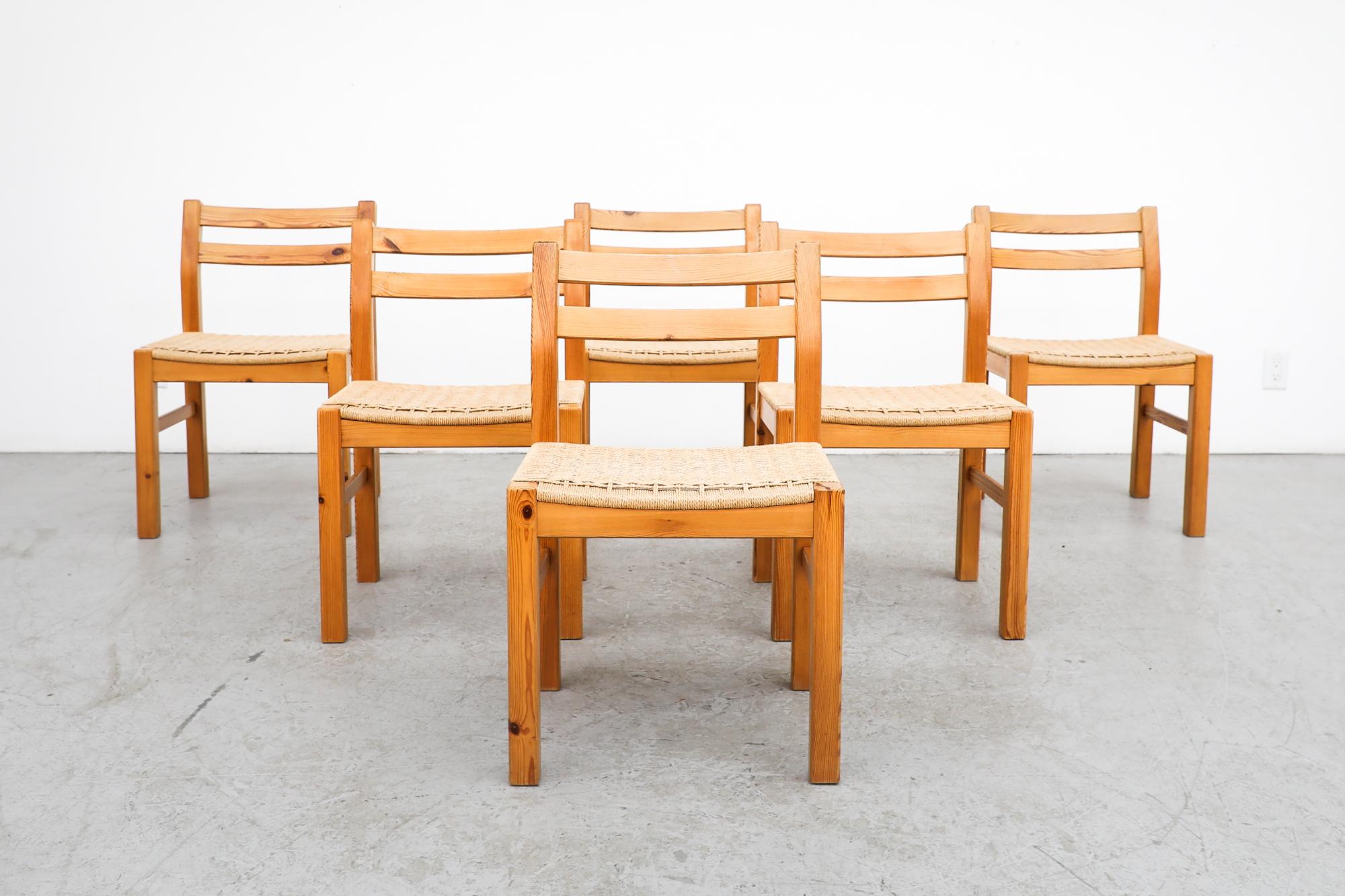 Mid-Century Modern Set of 6 Korup Stolefabrik Pine and Papercord Chairs