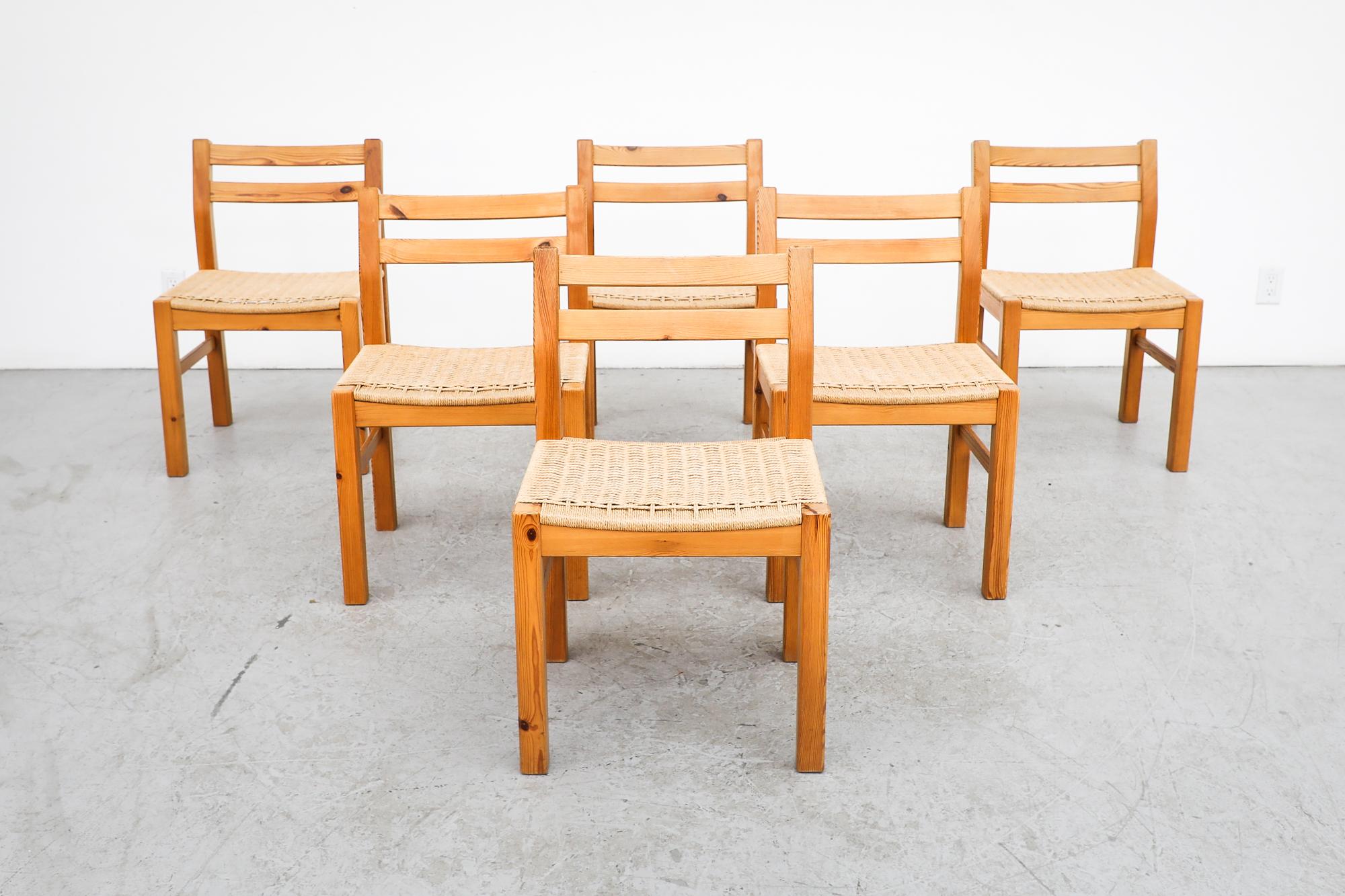 Danish Set of 6 Korup Stolefabrik Pine and Papercord Chairs