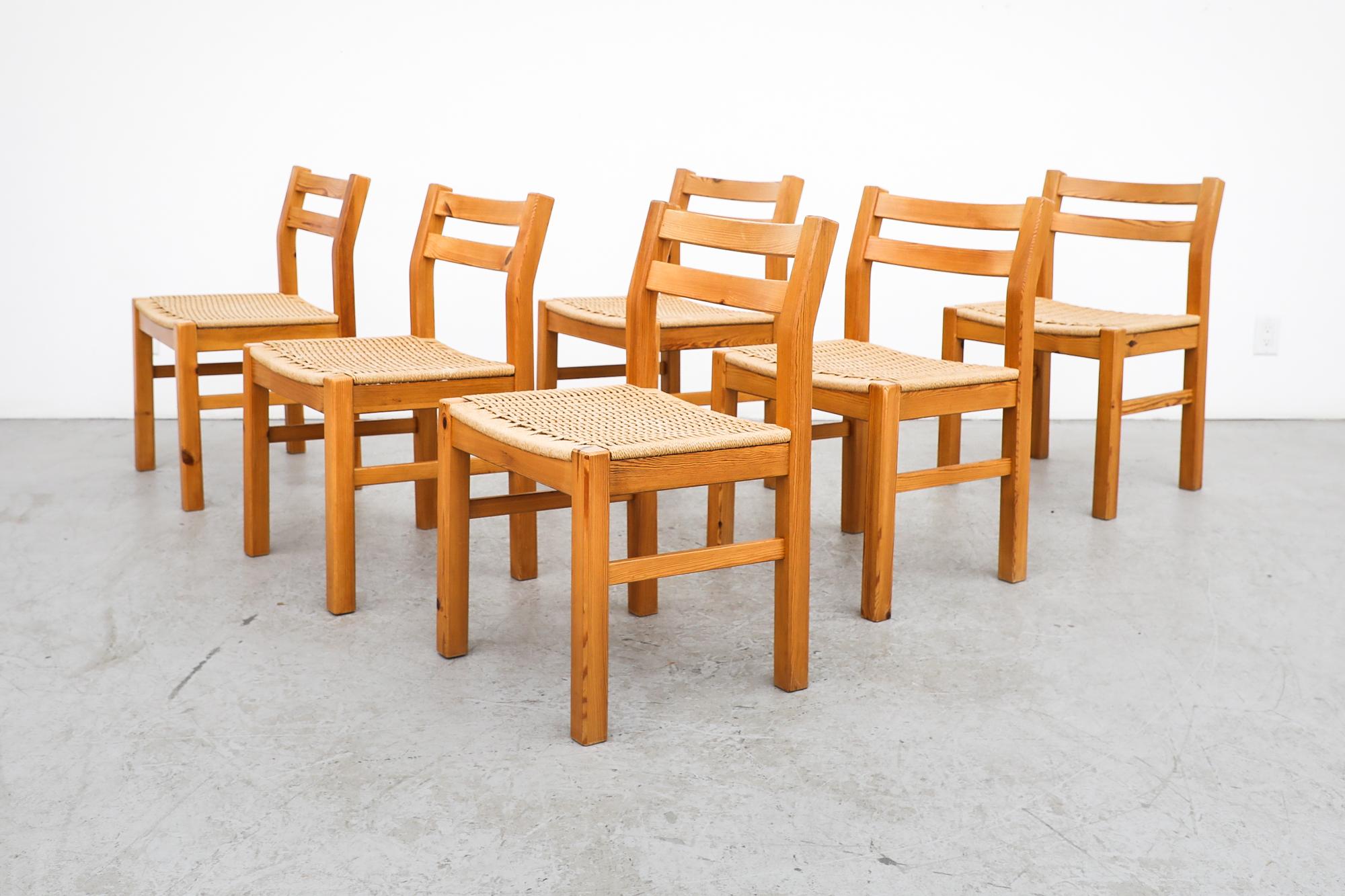 Late 20th Century Set of 6 Korup Stolefabrik Pine and Papercord Chairs