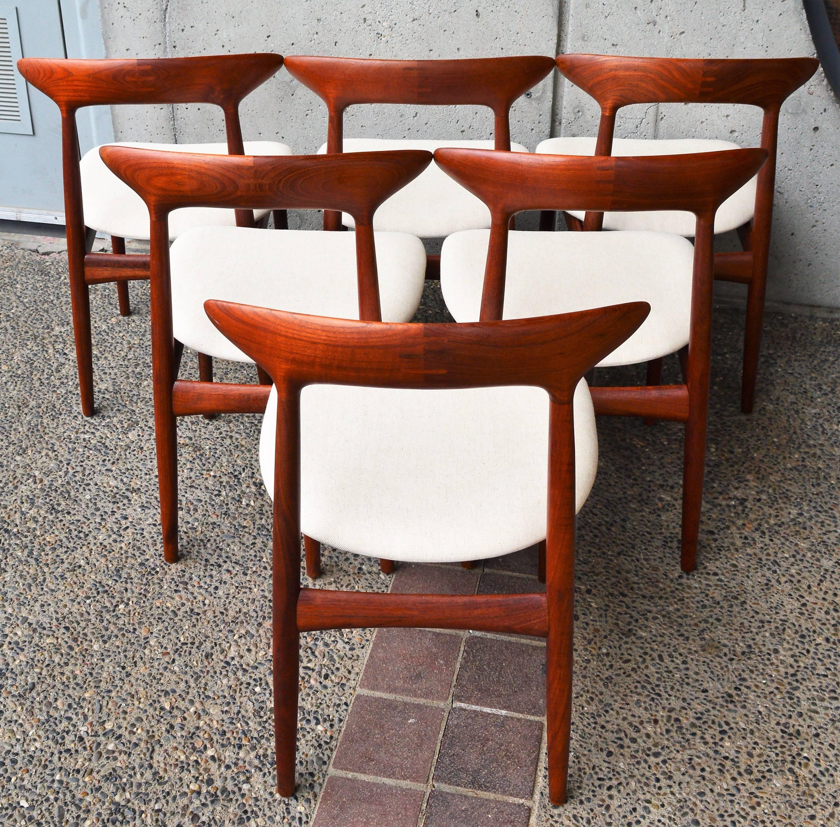 Set of Six Kurt Ostervig Inlaid Solid Teak Curved Back Dining Chairs, Denmark 4