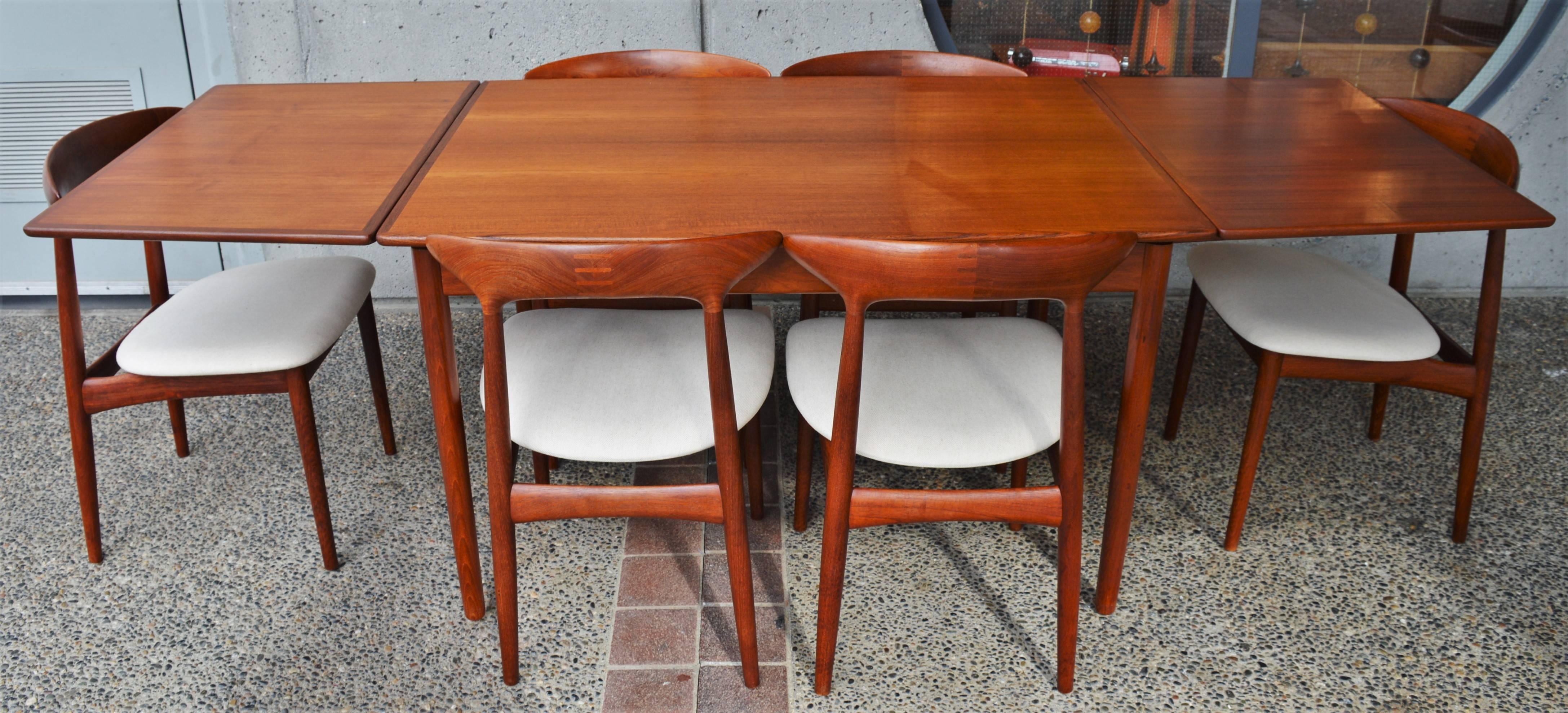 Mid-Century Modern Set of Six Kurt Ostervig Inlaid Solid Teak Curved Back Dining Chairs, Denmark