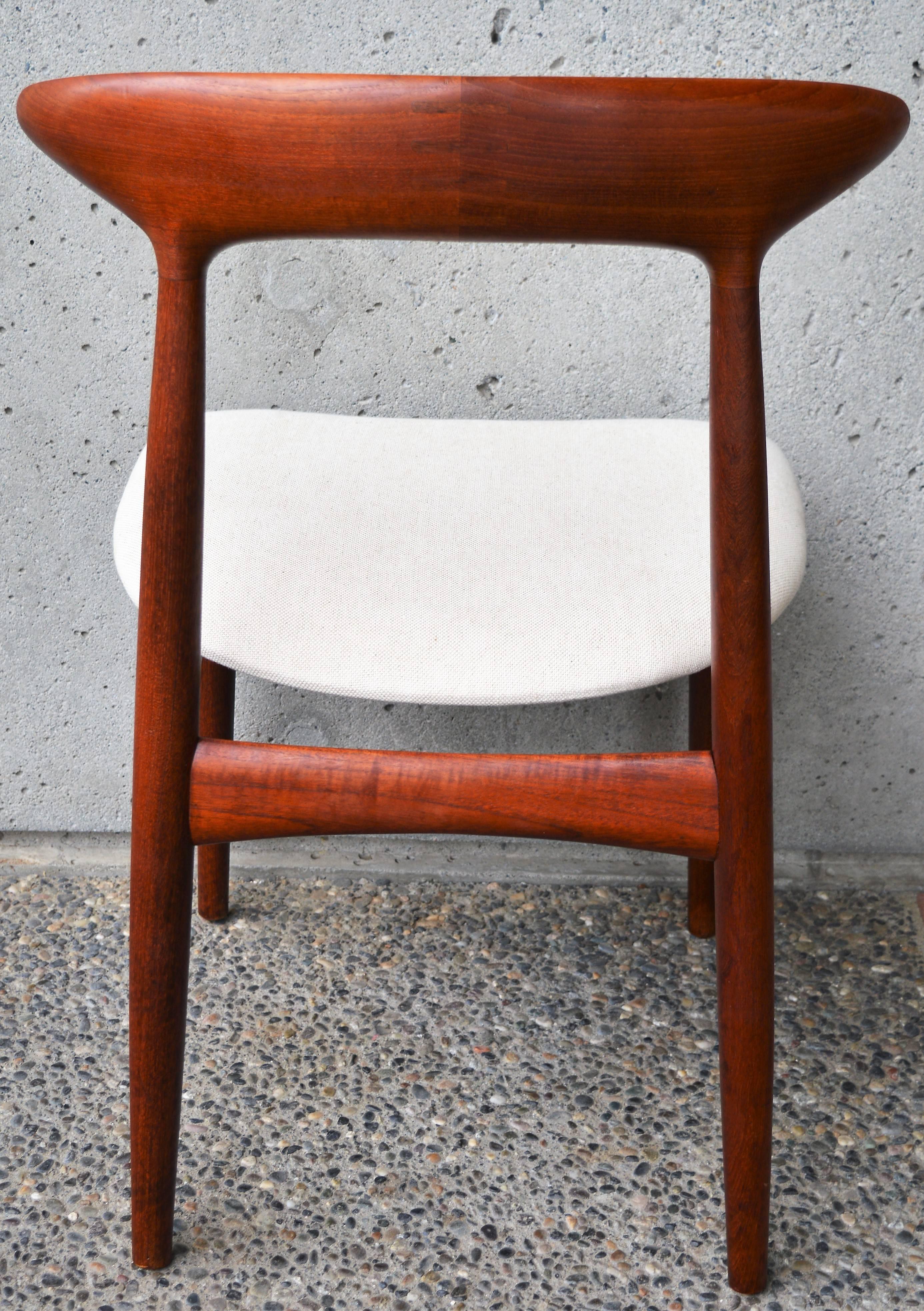 Mid-20th Century Set of Six Kurt Ostervig Inlaid Solid Teak Curved Back Dining Chairs, Denmark