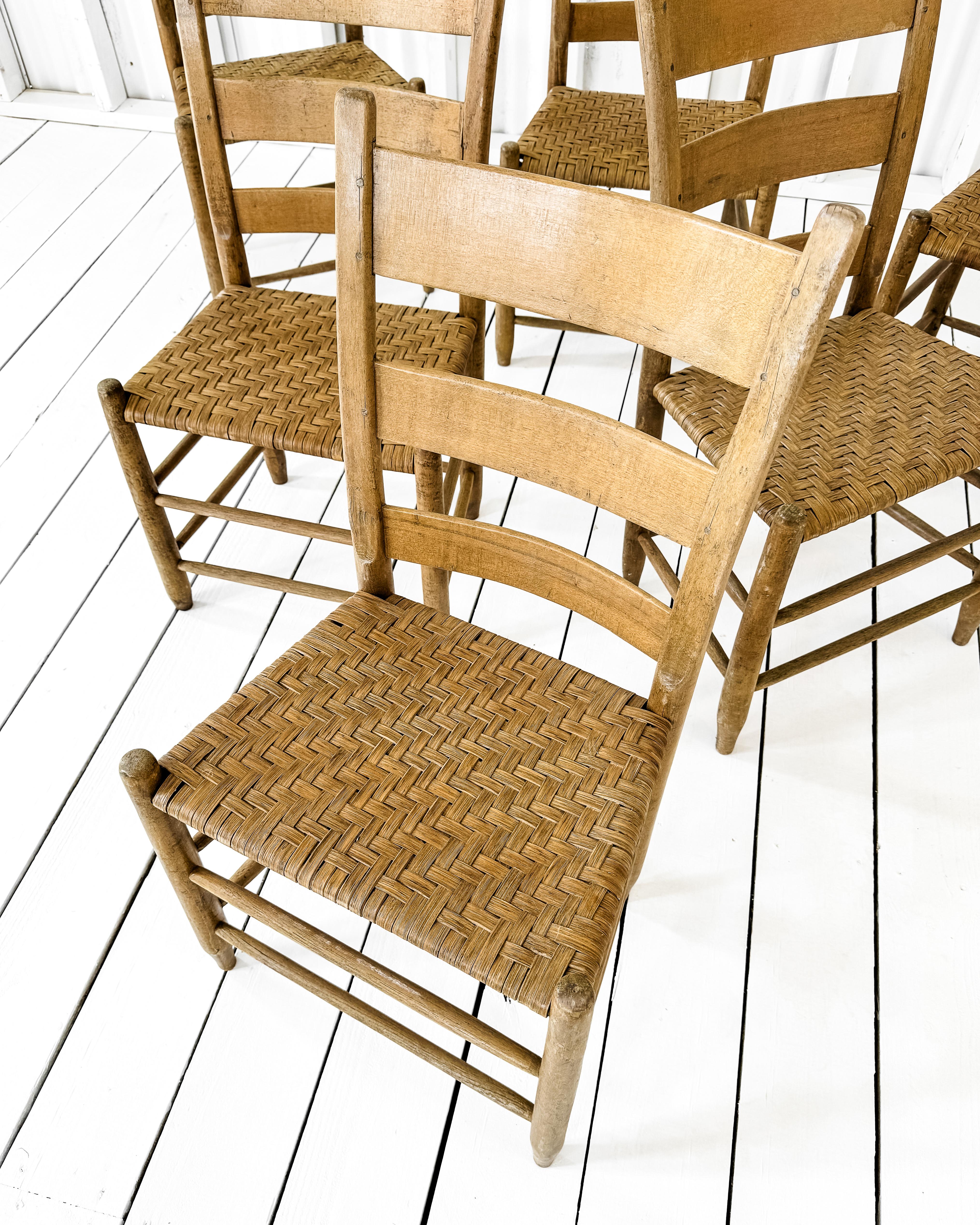 American Set of 6 Ladder Back Chairs with Wood Splint Seats