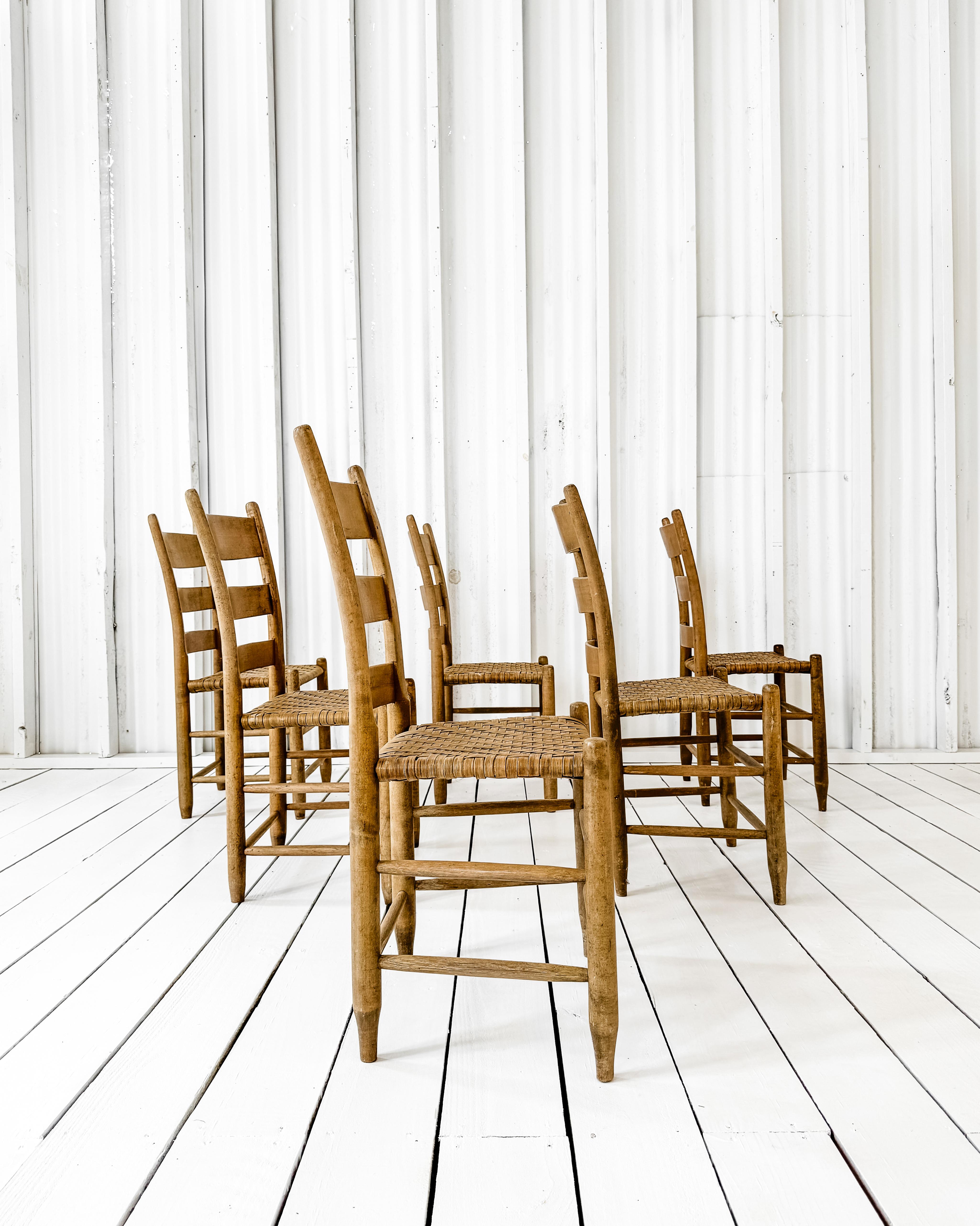 Set of 6 Ladder Back Chairs with Wood Splint Seats 2