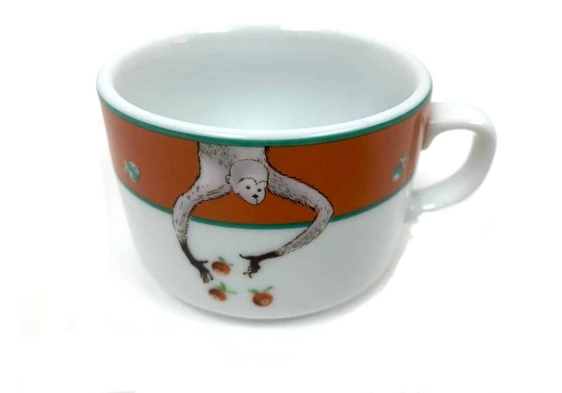 Porcelain Set Of 6 Lafarge & Bernadaud Limoges For Le Cirque Monkey Tea Cups And Saucers For Sale