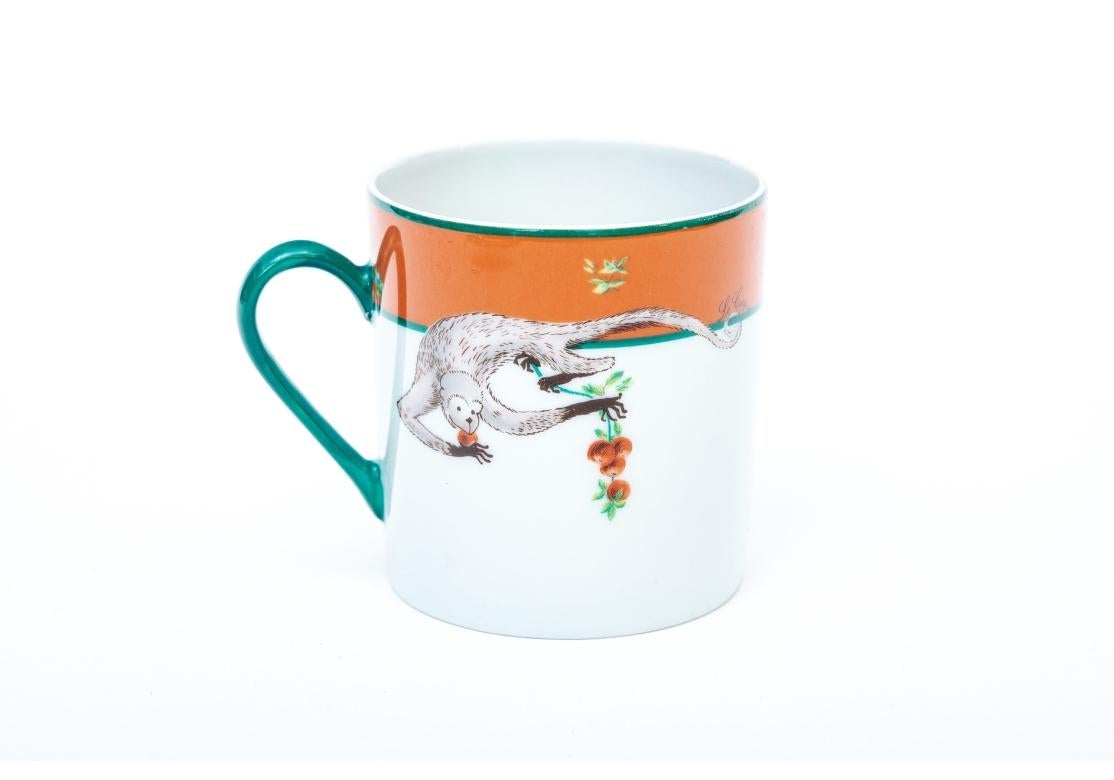 French Set Of 6 Lafarge Limoges For Le Cirque Small Monkey Coffee Cups With Saucers For Sale