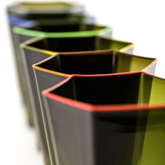 Set of 6 LAGUNA glasses with rims in different colors, by Giberto Venezia