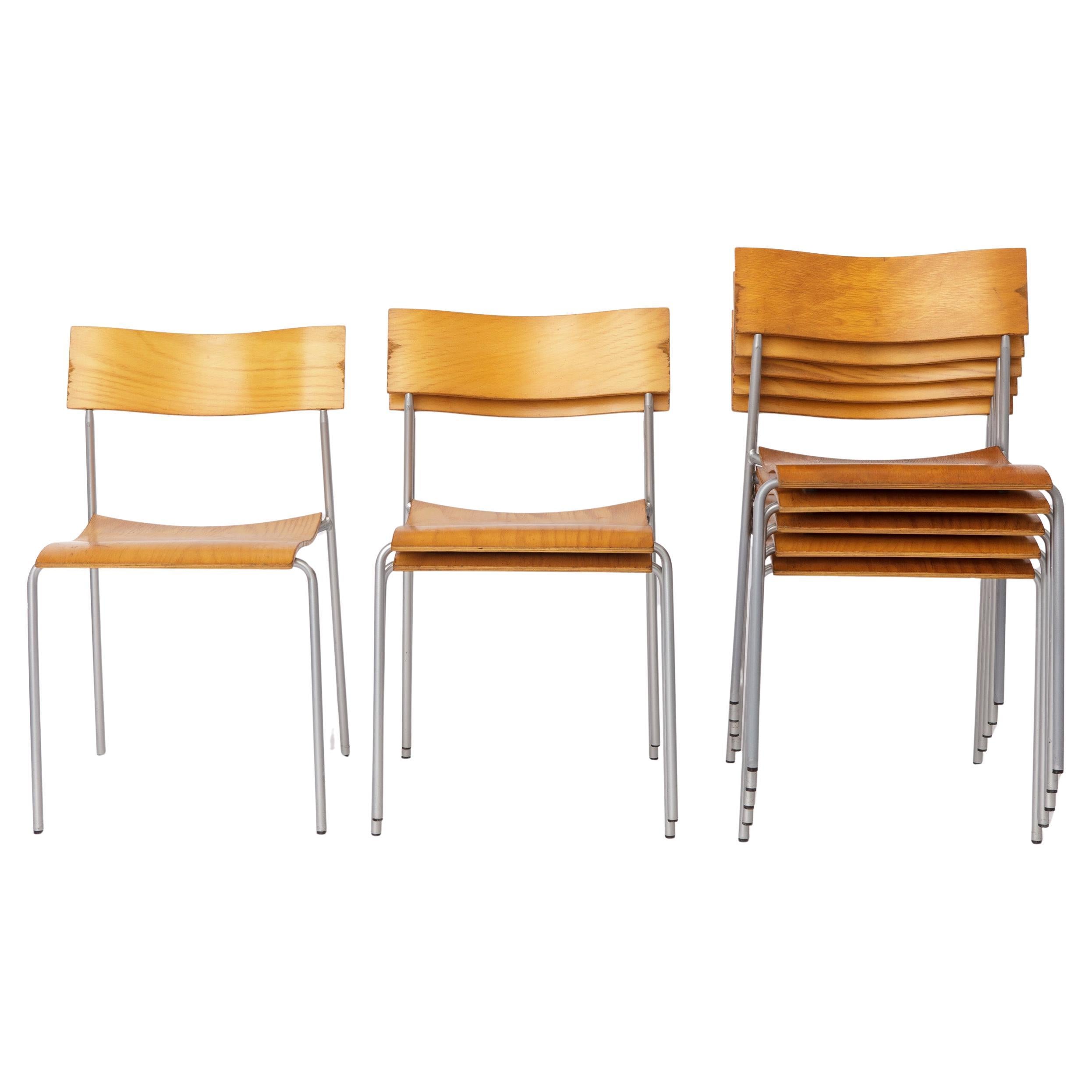 Set of 6 Lammhults Campus Stacking Chairs, Swedish Mid Century Chairs 1970s