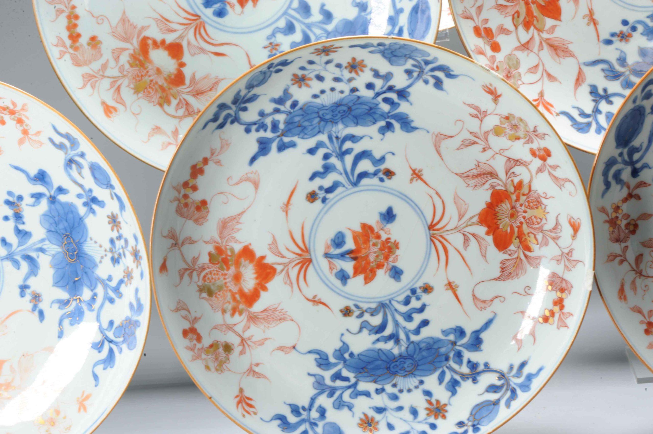 Qing Set of 6 Large Antique Kangxi Chinese Porcelain Imari Dinner Plates, 18th Cen For Sale