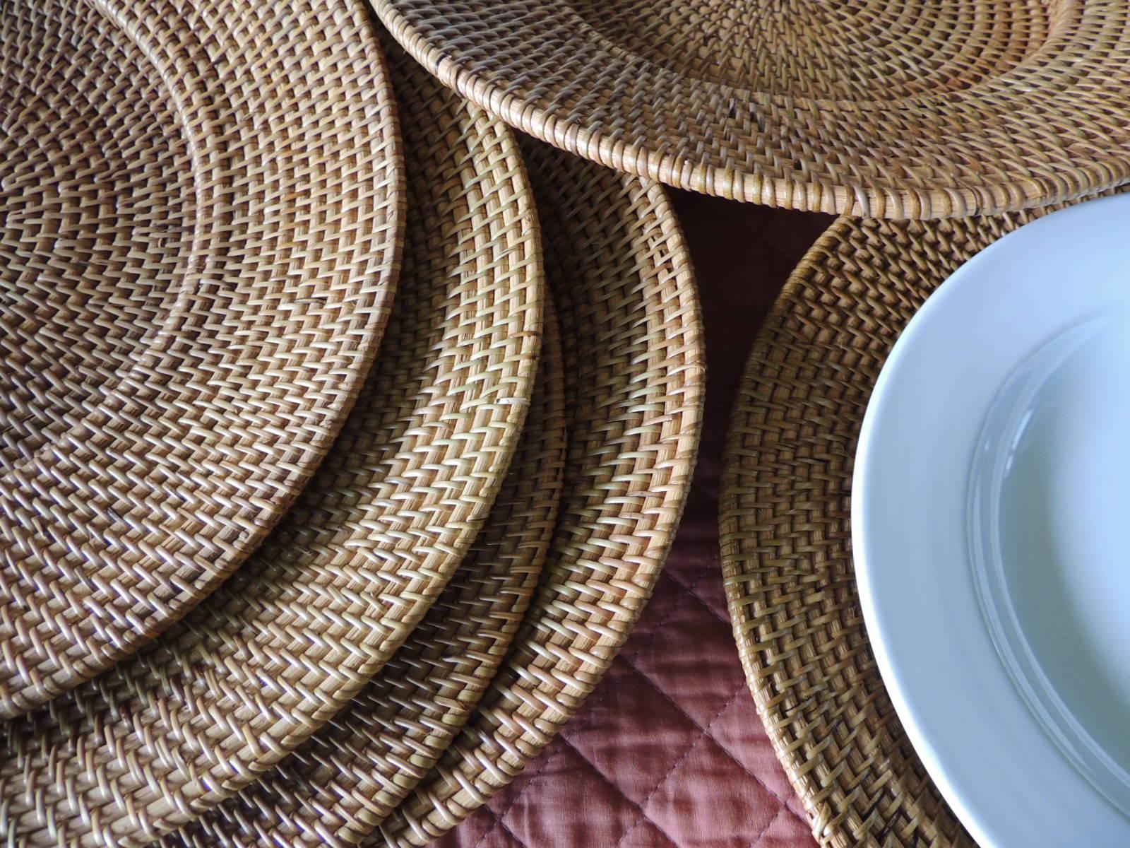 Hand-Crafted Set of '6' Large Deep Dish Rattan Woven Plate Chargers