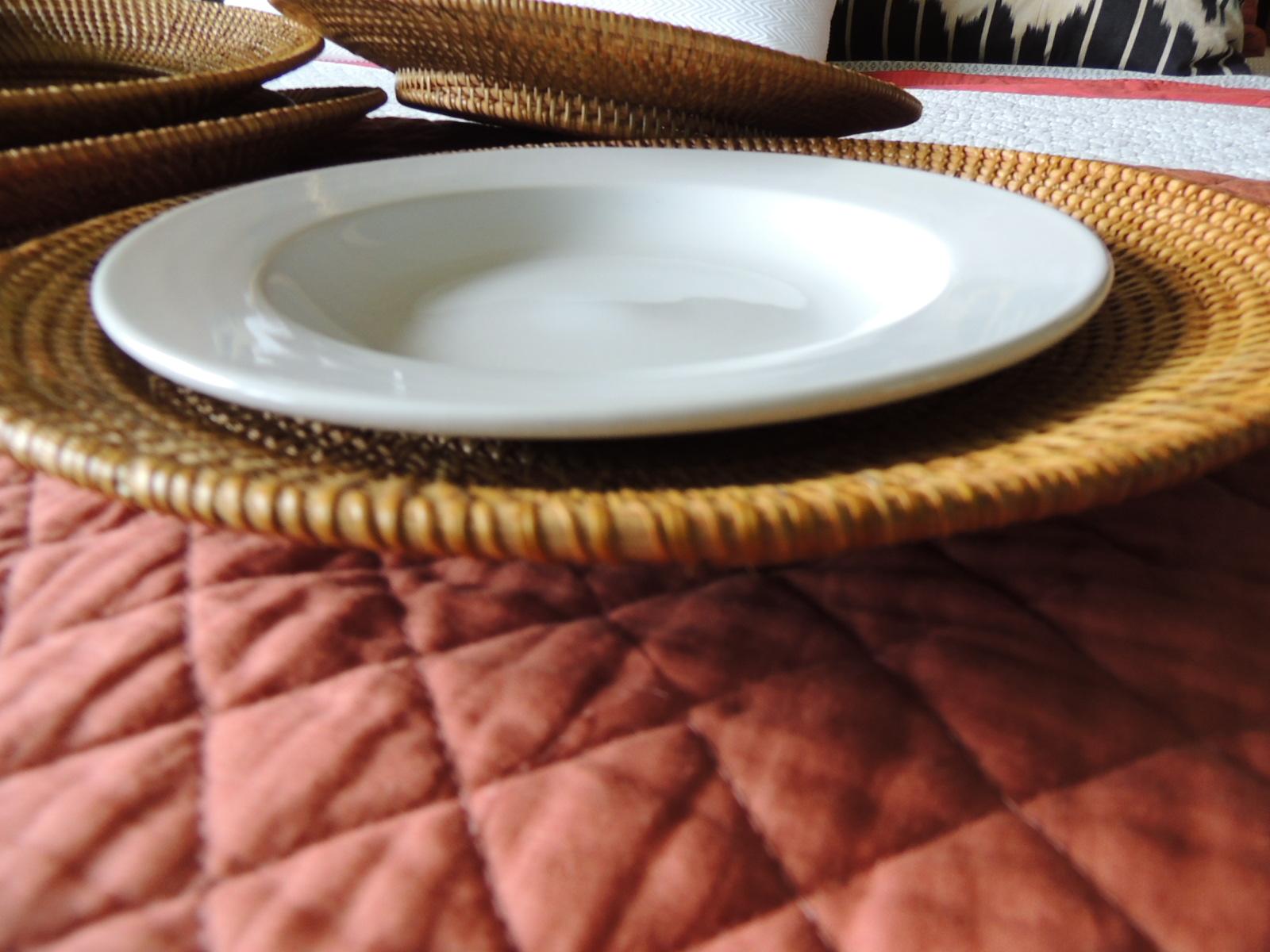 Contemporary Set of '6' Large Deep Dish Rattan Woven Plate Chargers