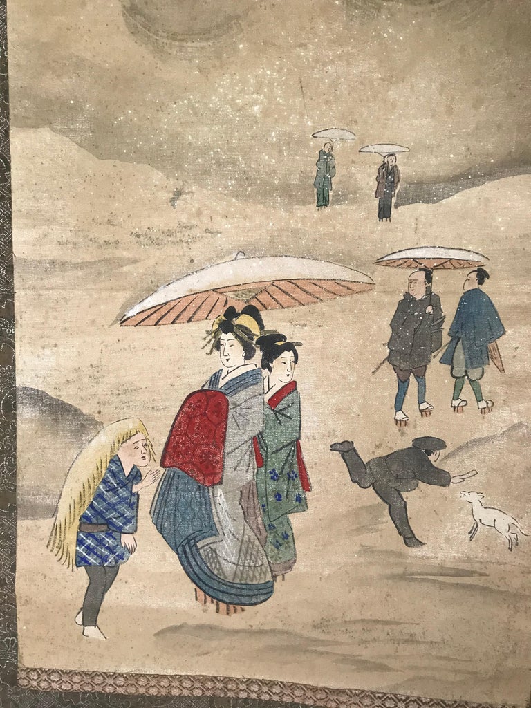 Set of 6 Large Kakemonos Japanese Mythology, 19th Century
