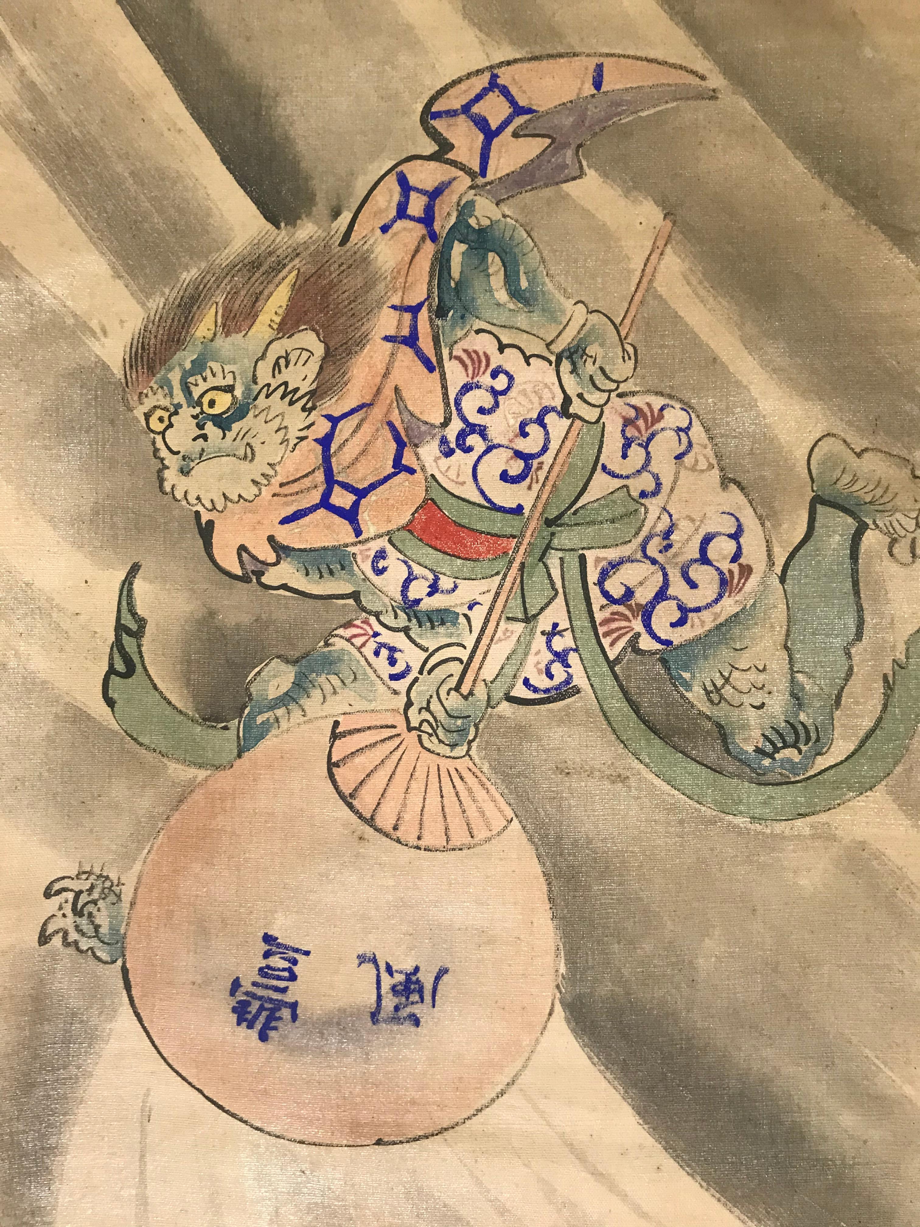 Ensemble de 6 grands Kakemonos Mythologie japonaise, 19ème siècle Japon circa 1800 Edo en vente 4
