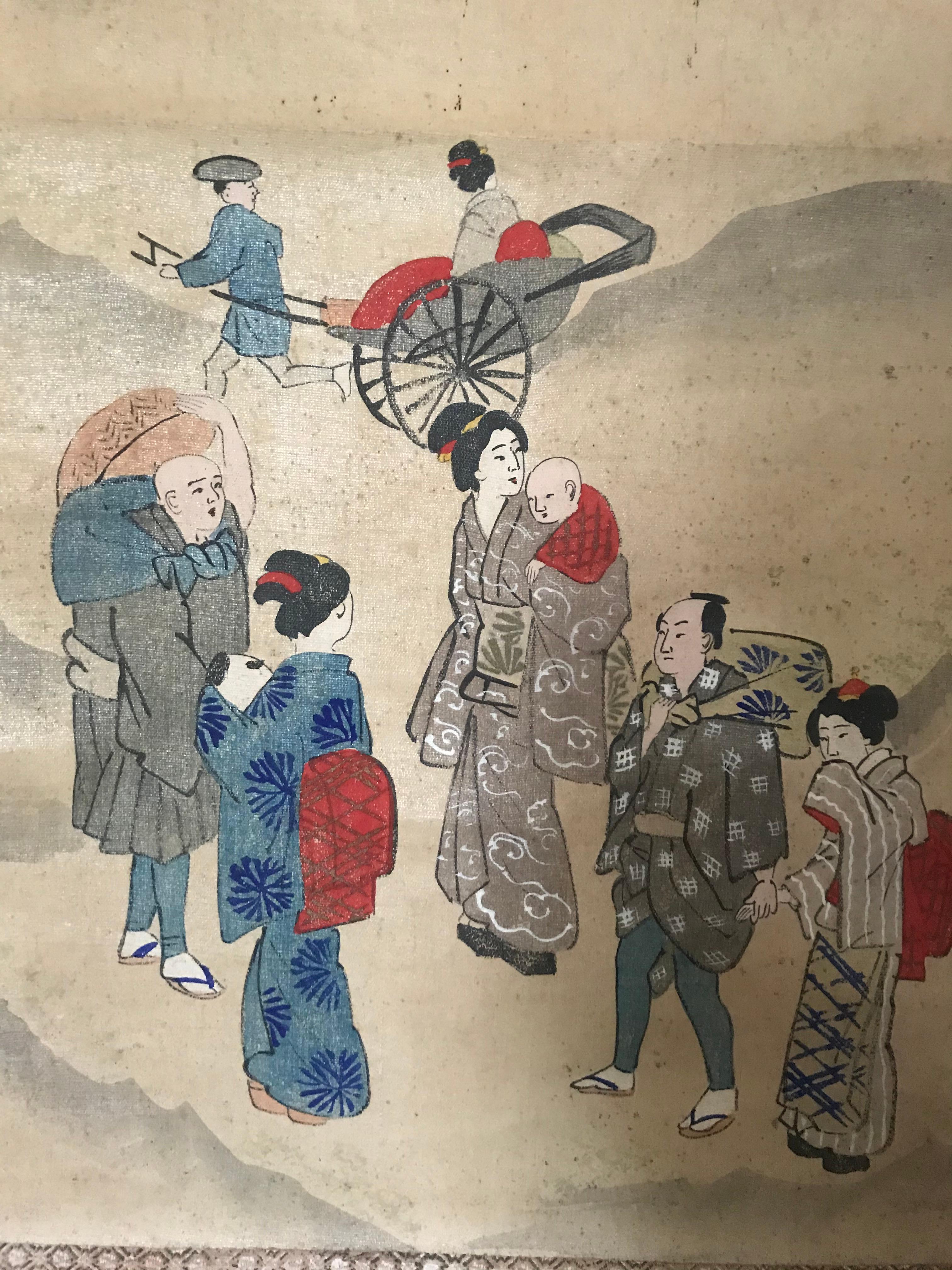 Ensemble de 6 grands Kakemonos Mythologie japonaise, 19ème siècle Japon circa 1800 Edo en vente 6