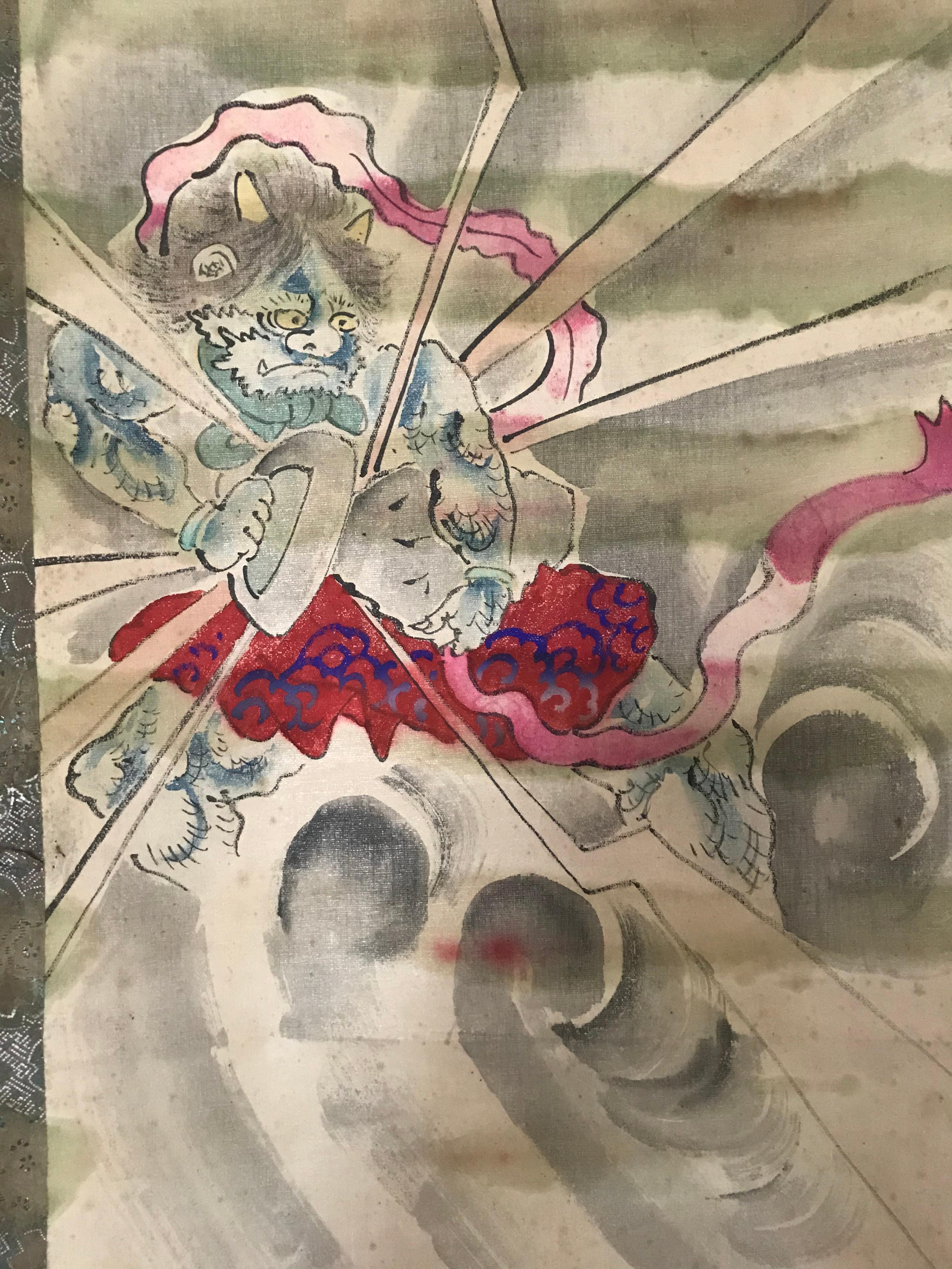 Set of 6 Large Kakemonos Japanese Mythology, 19th Century Japan circa 1800 Edo For Sale 9