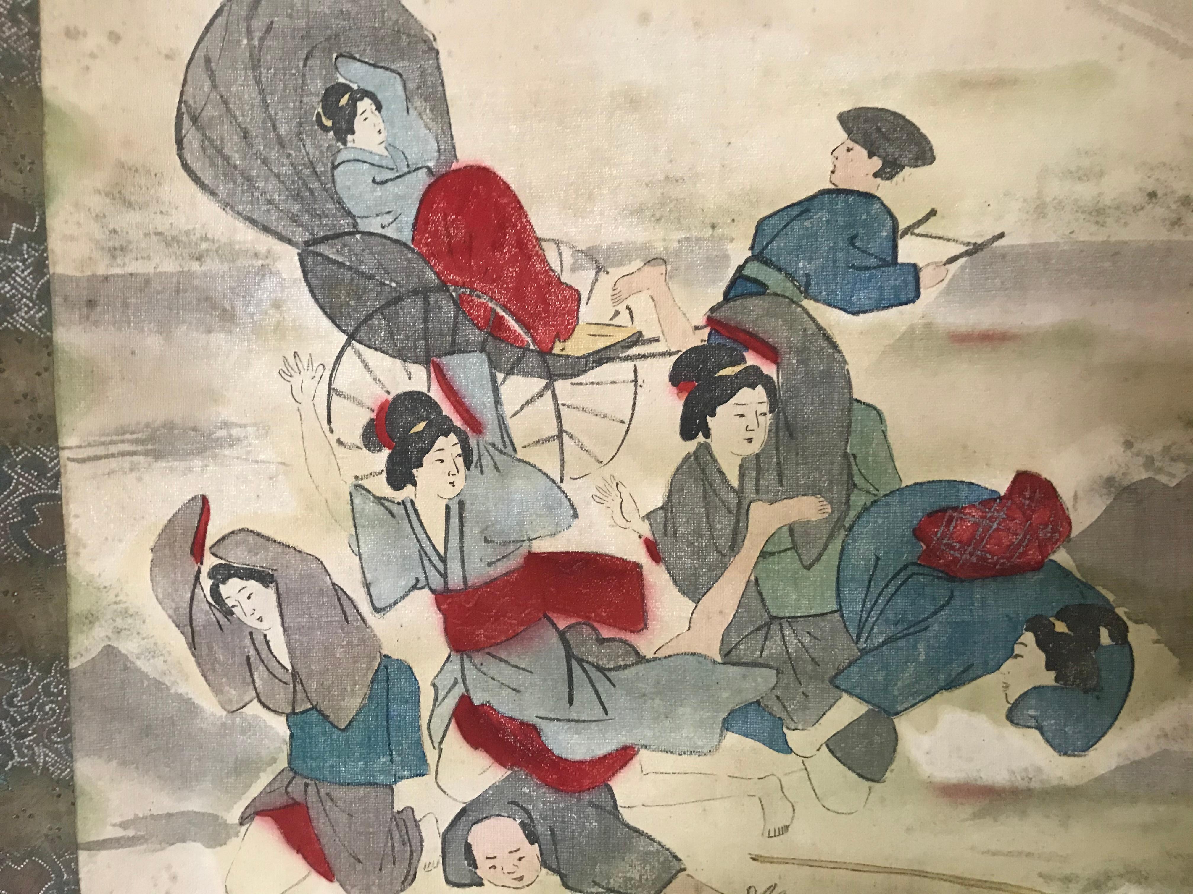 Ensemble de 6 grands Kakemonos Mythologie japonaise, 19ème siècle Japon circa 1800 Edo en vente 8