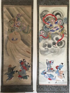 Set of 6 Large Kakemonos Japanese Mythology, 19th Century Japan circa 1800 Edo