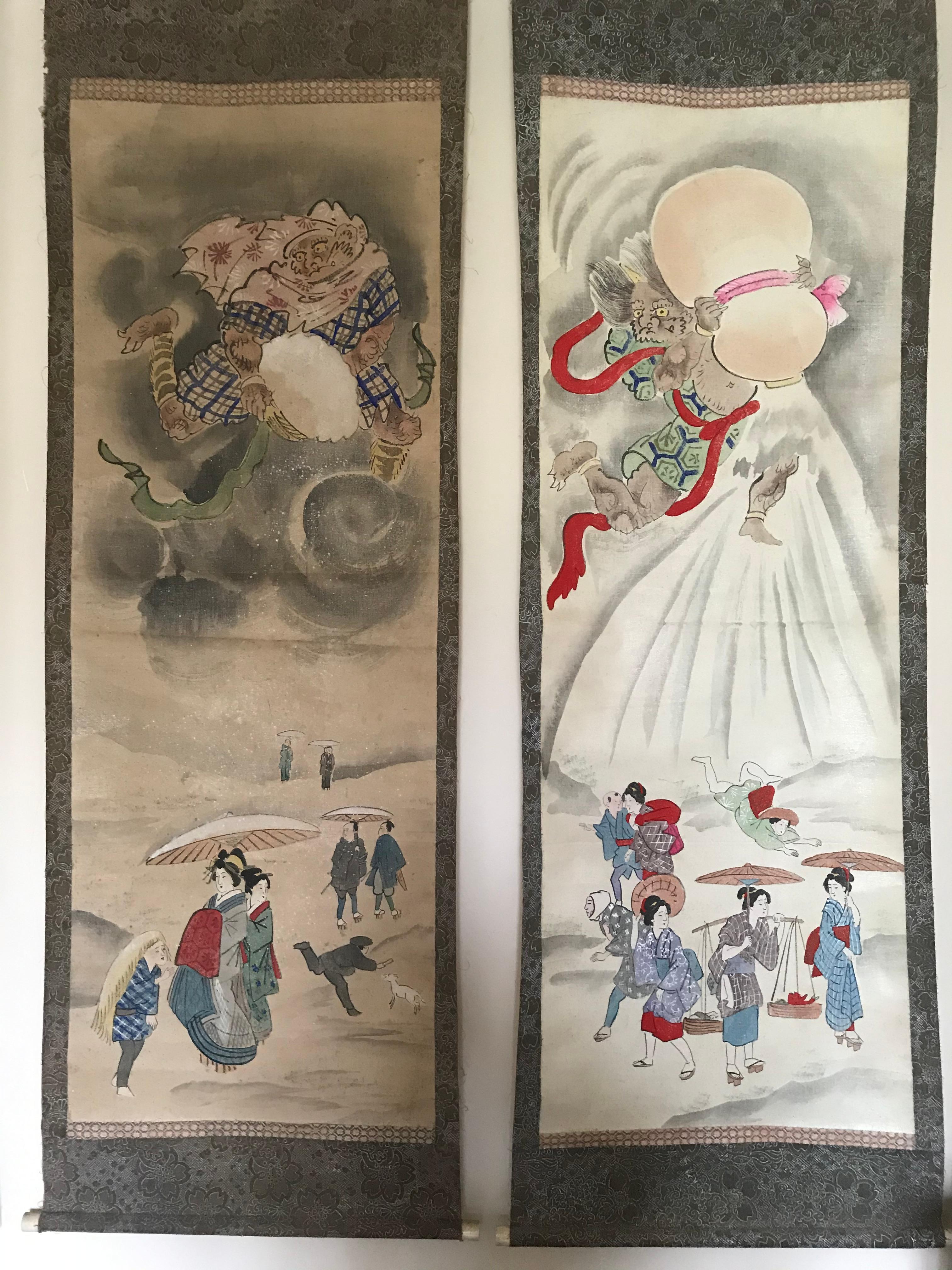 Japonais Ensemble de 6 grands Kakemonos Mythologie japonaise, 19ème siècle Japon circa 1800 Edo en vente