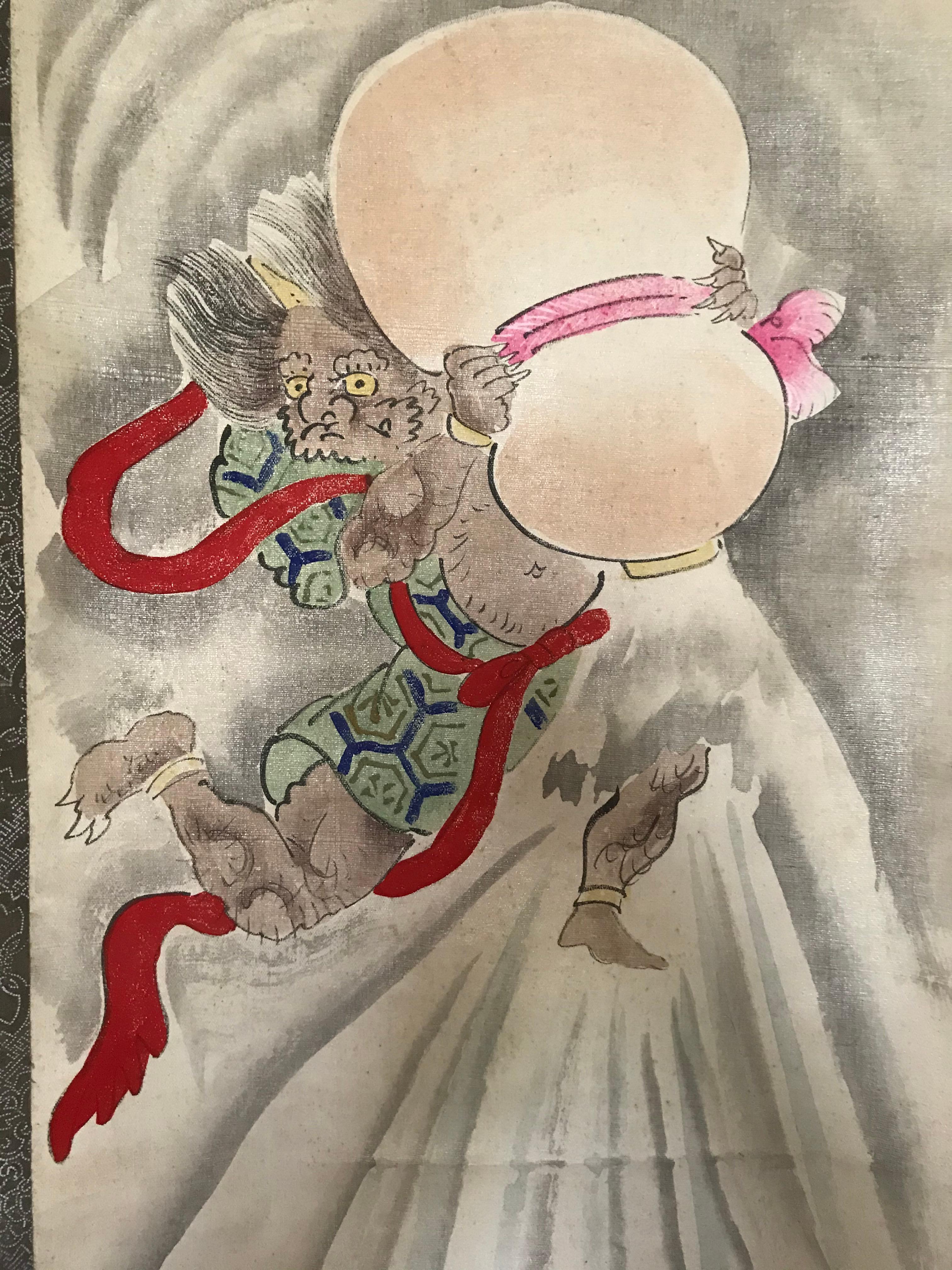 Ensemble de 6 grands Kakemonos Mythologie japonaise, 19ème siècle Japon circa 1800 Edo Bon état - En vente à Beuzevillette, FR