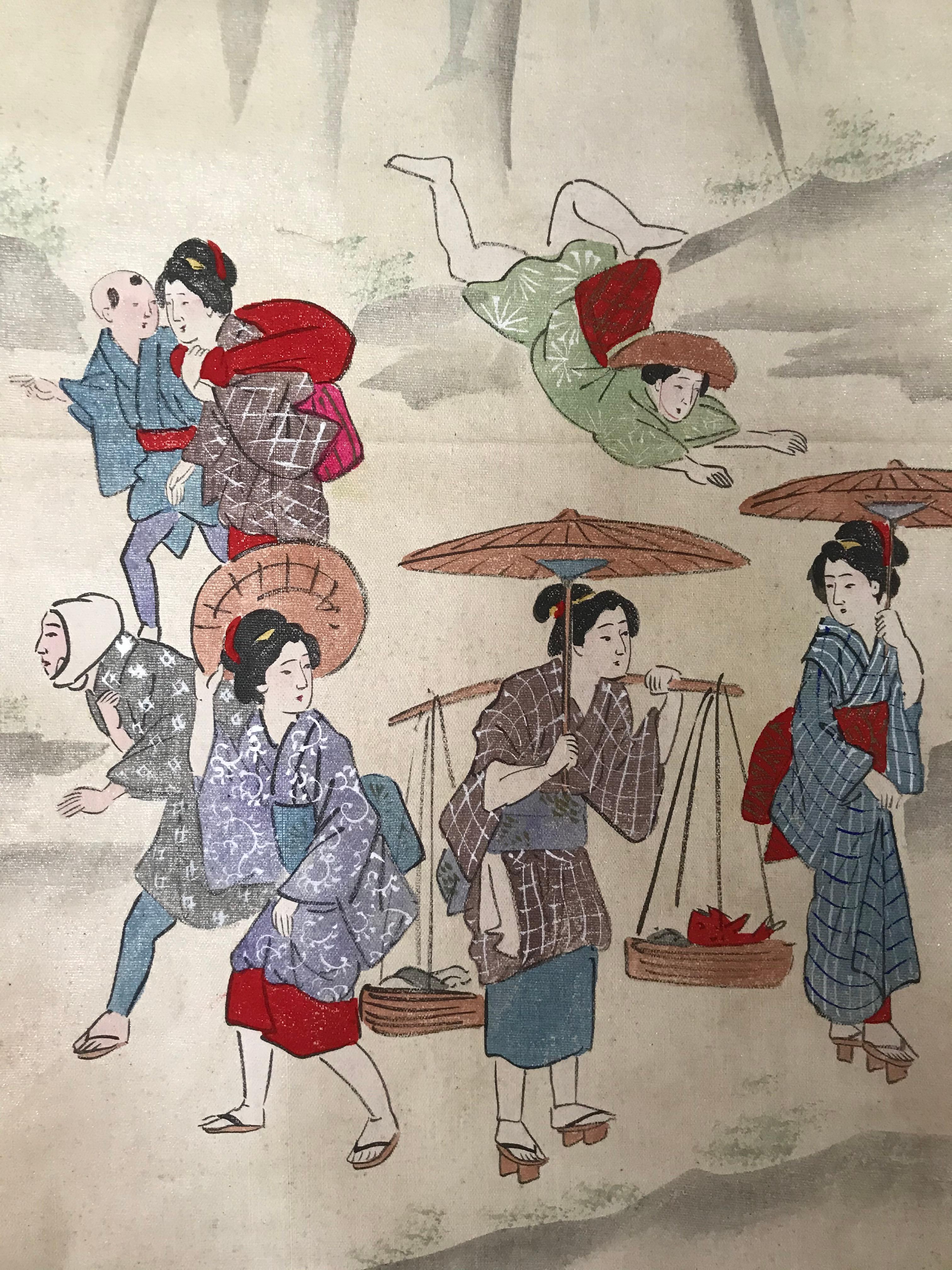 XIXe siècle Ensemble de 6 grands Kakemonos Mythologie japonaise, 19ème siècle Japon circa 1800 Edo en vente