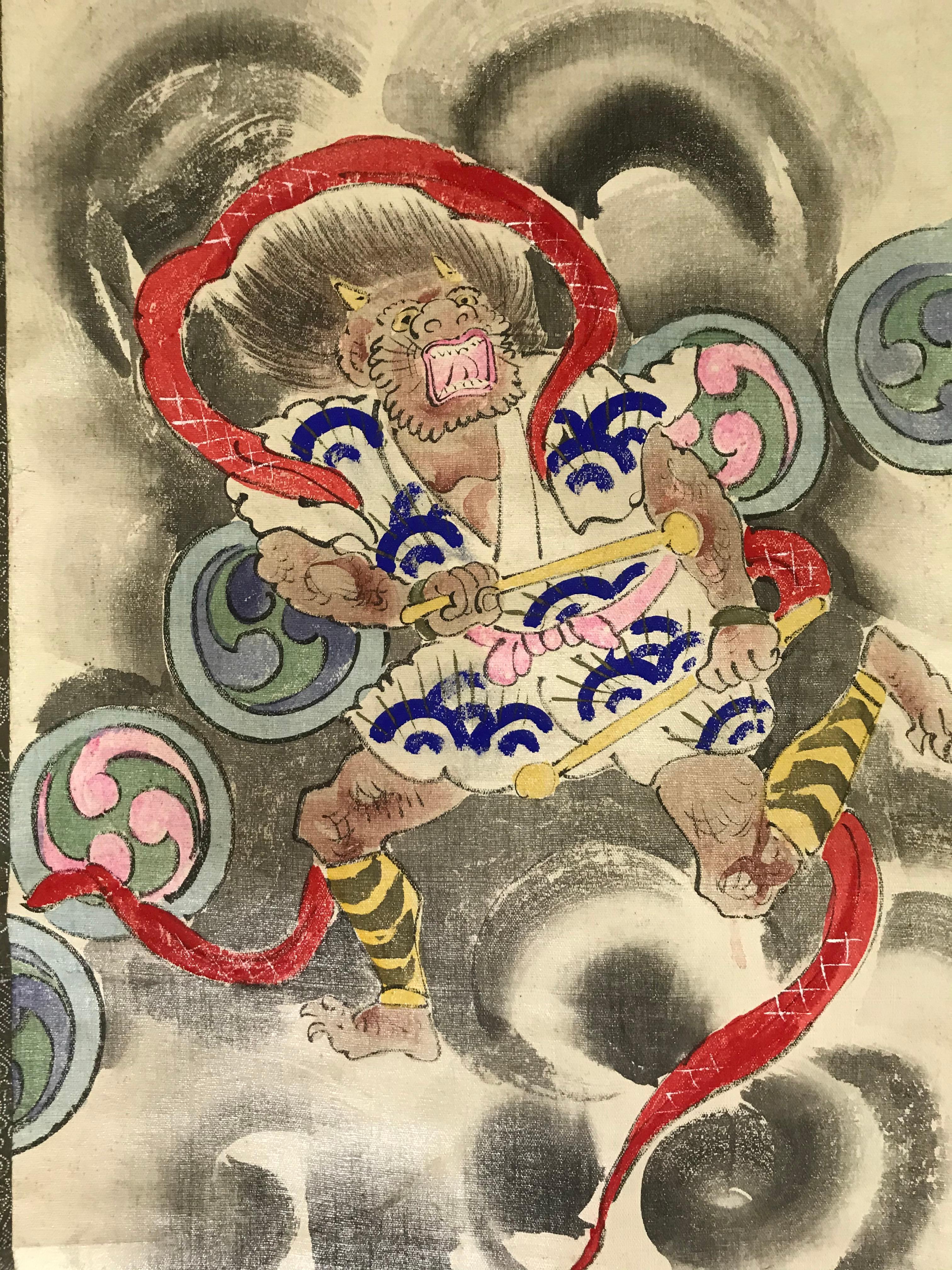 Papier Ensemble de 6 grands Kakemonos Mythologie japonaise, 19ème siècle Japon circa 1800 Edo en vente