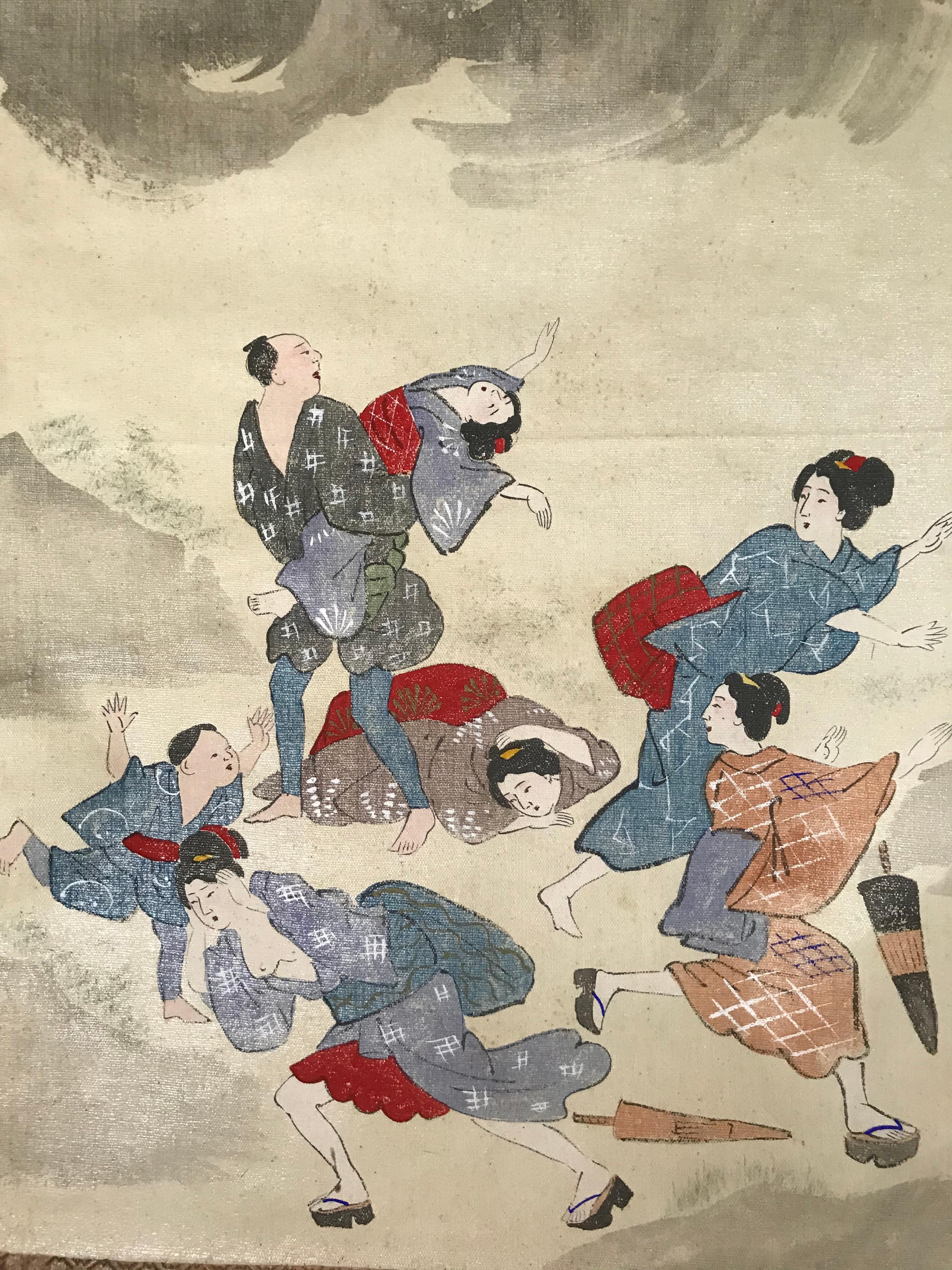 Ensemble de 6 grands Kakemonos Mythologie japonaise, 19ème siècle Japon circa 1800 Edo en vente 1