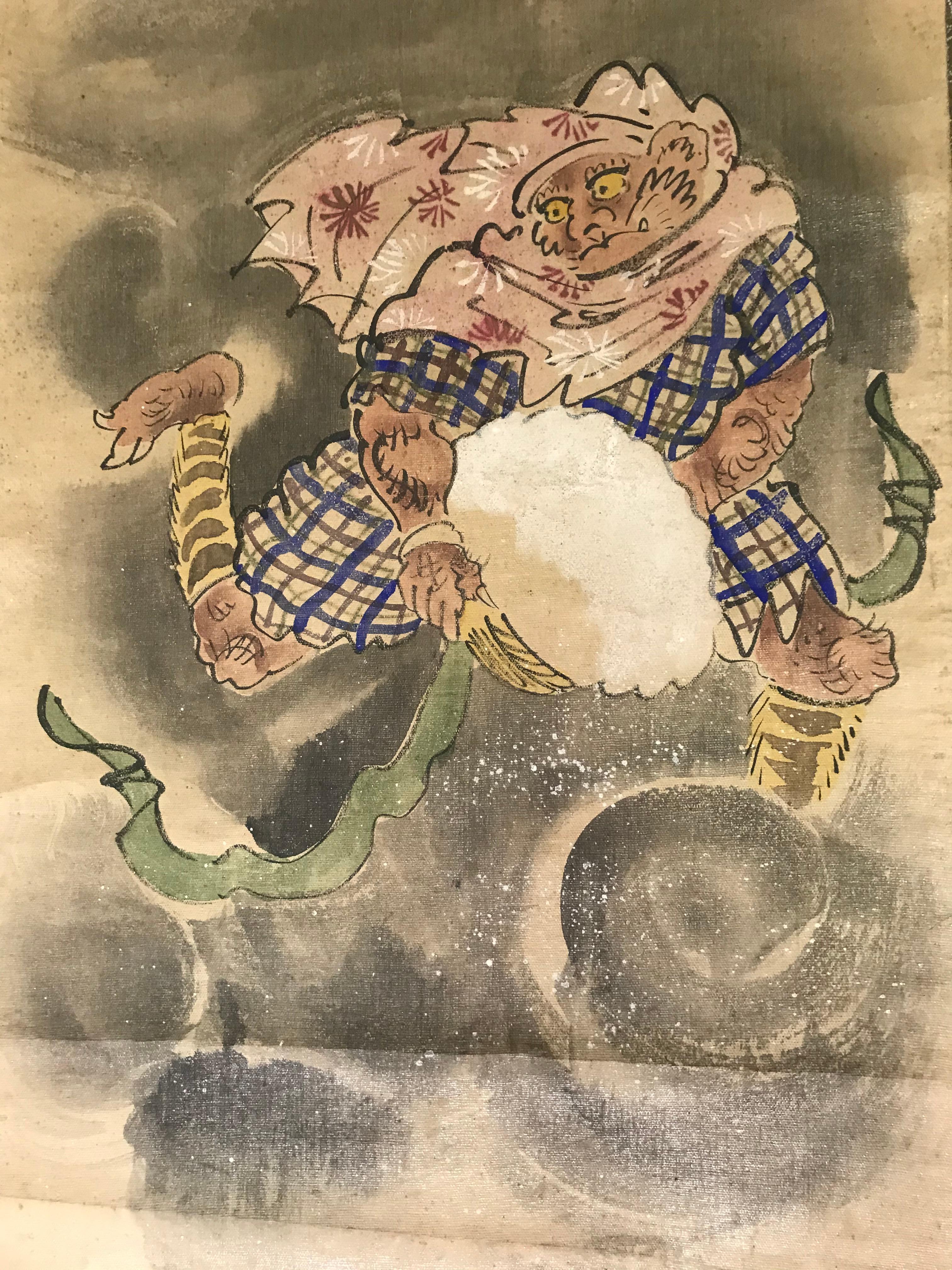 Set of 6 Large Kakemonos Japanese Mythology, 19th Century Japan circa 1800 Edo For Sale 4