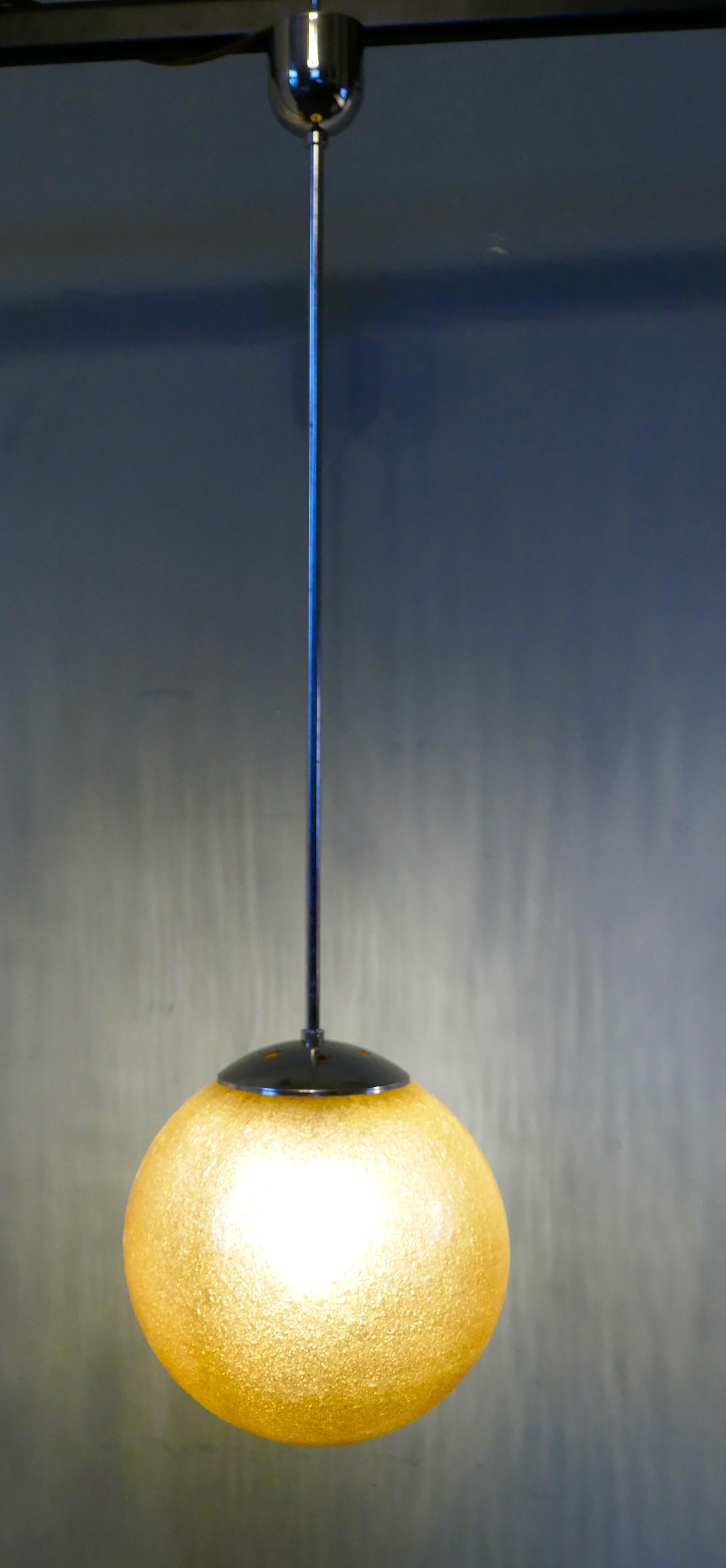 Mid-20th Century Set of 6 Large Retro Amber Globe and Chrome Lights    For Sale