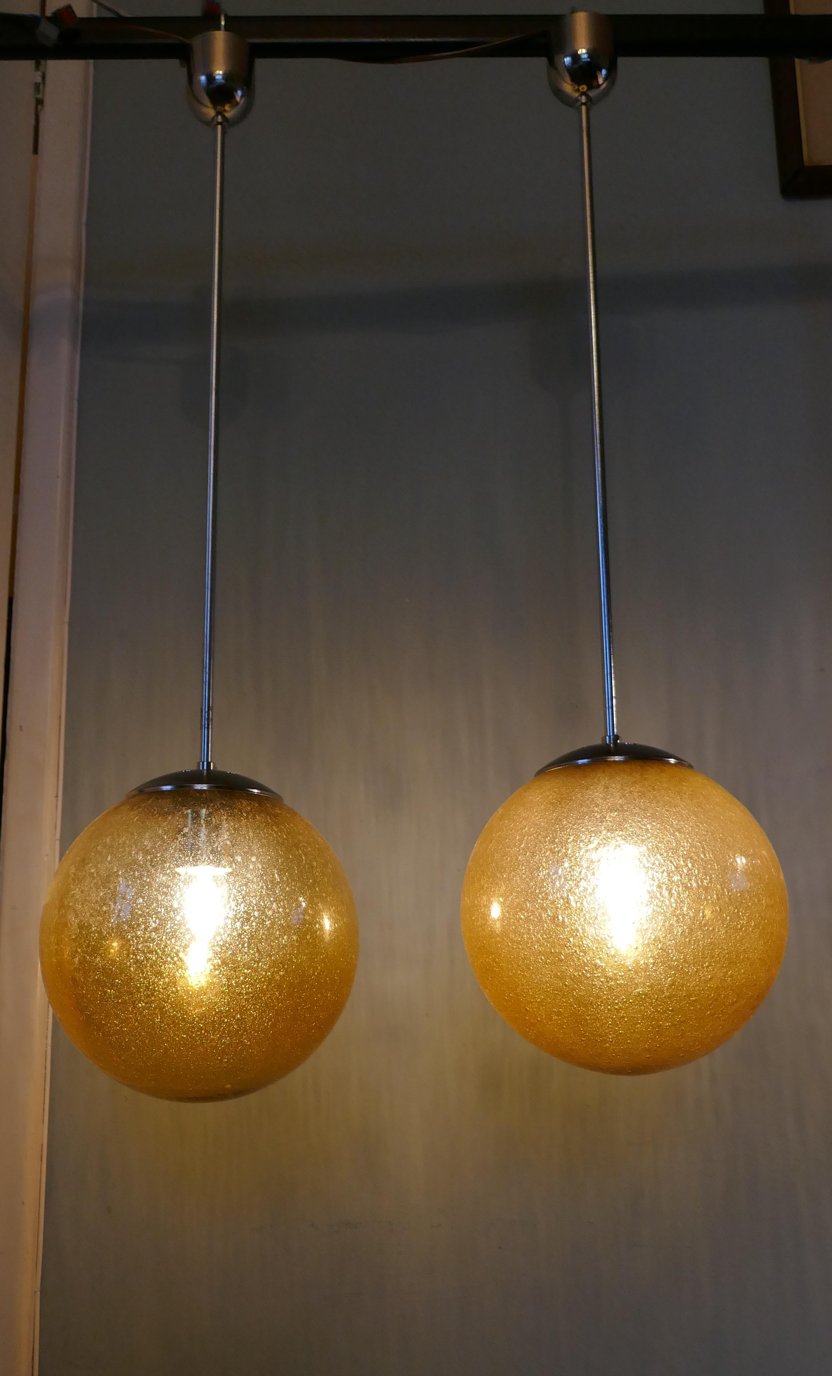 Set of 6 Large Retro Amber Globe and Chrome Lights    For Sale 1