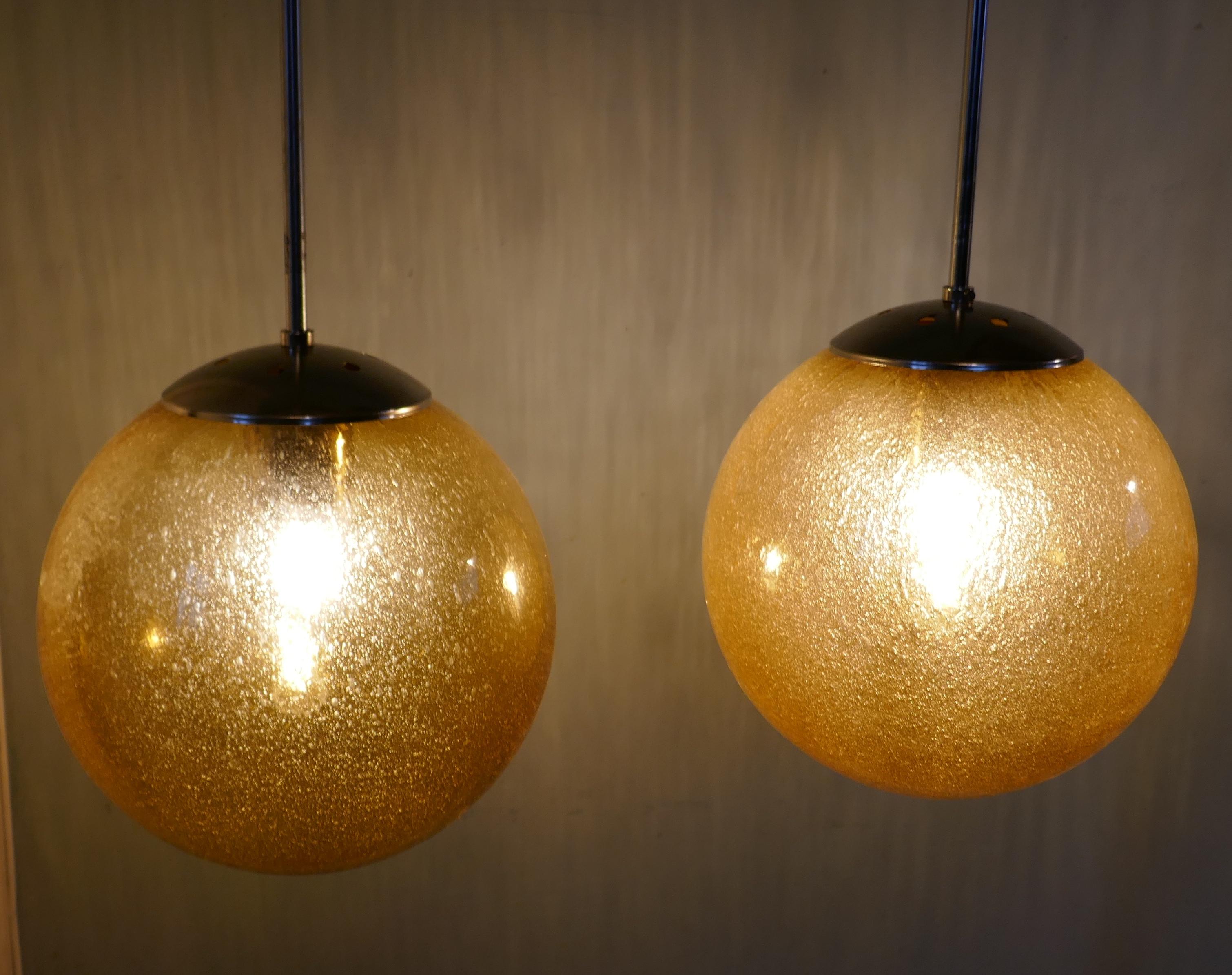 Set of 6 Large Retro Amber Globe and Chrome Lights    For Sale 2