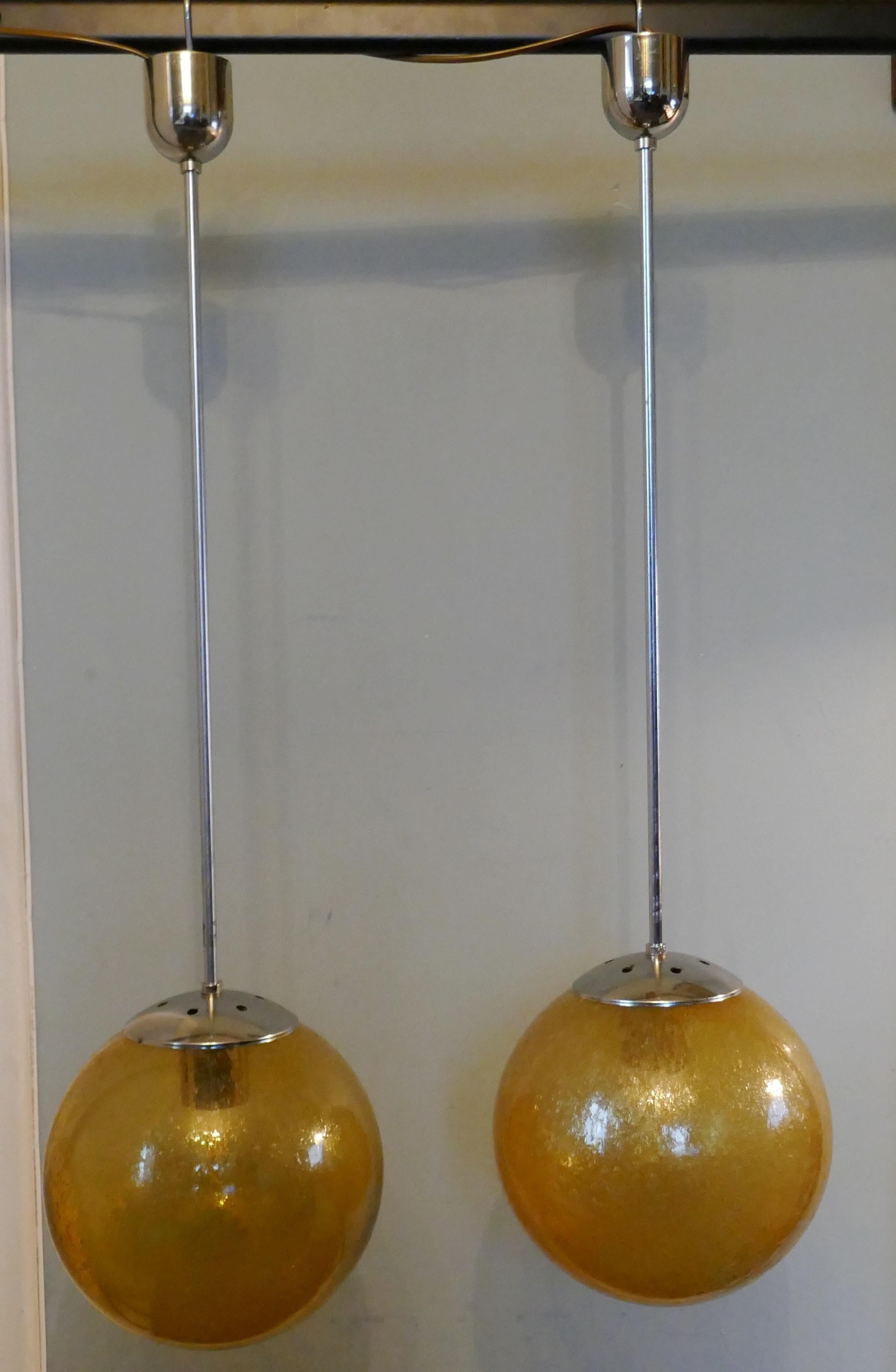 Set of 6 Large Retro Amber Globe and Chrome Lights    For Sale 3