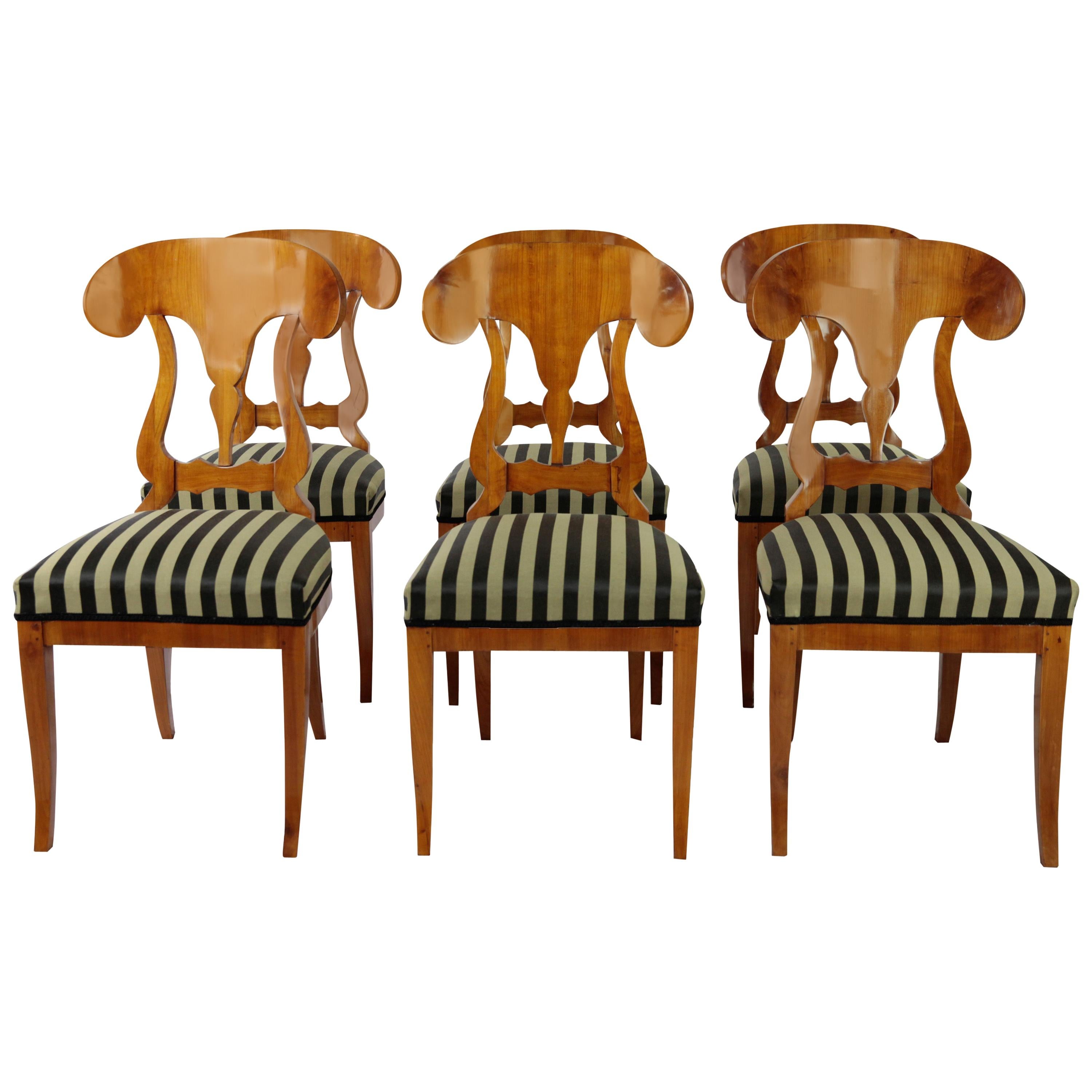 Set of 6 Late Biedermeier Period Chairs, Germany Cherrywood Veneer For Sale