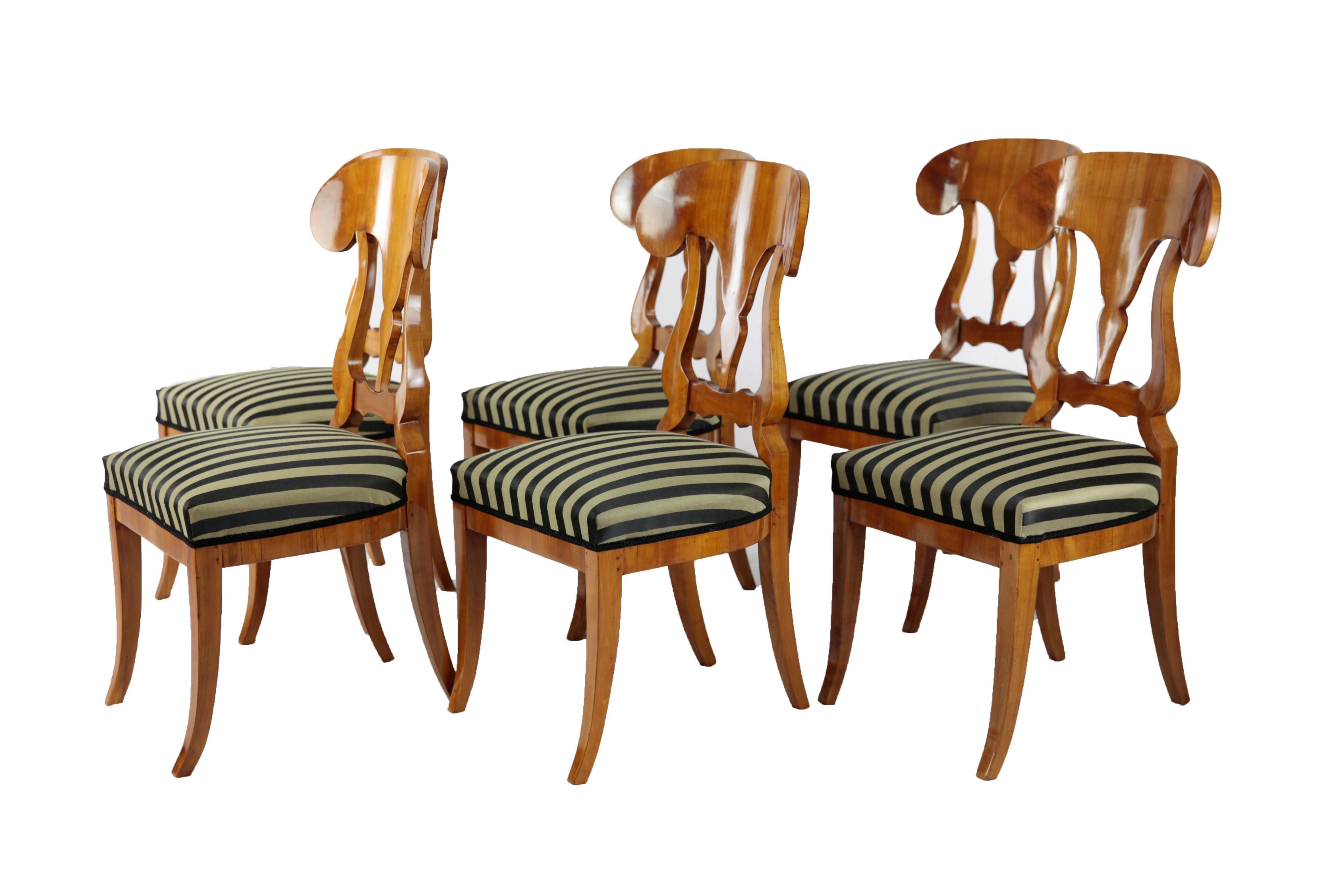 Set of 6 Late Biedermeier Period Chairs, Germany Cherrywood Veneer In Good Condition For Sale In Muenster, NRW