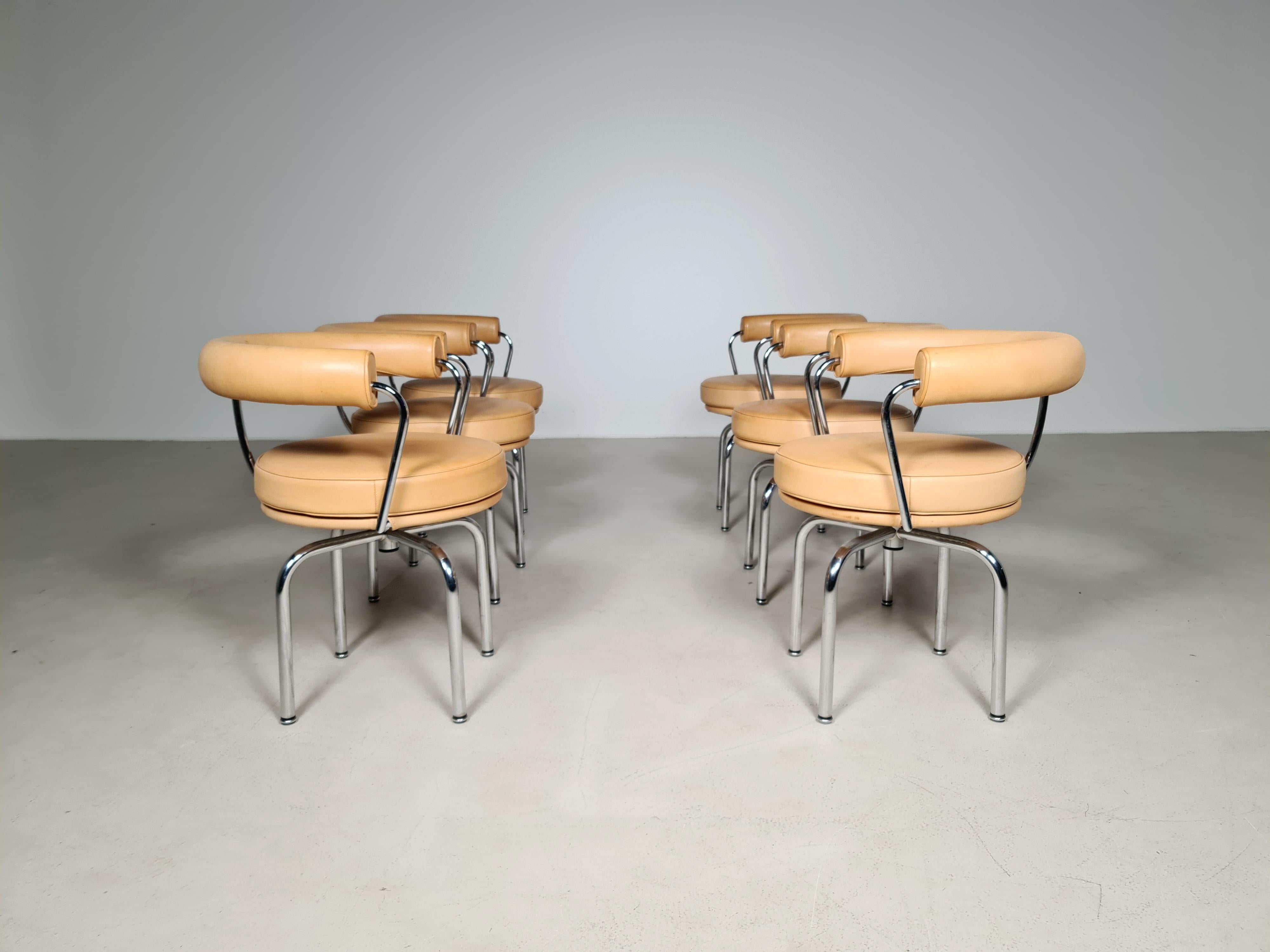 European Set of 6 Lc7 Swivel Chairs by Charlotte Perriand for Cassina, 1990s
