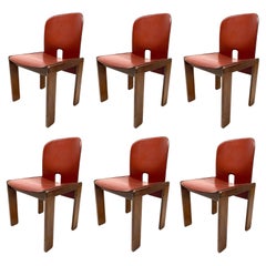 Retro Set of 6 Leather "121" Chairs by Tobia Scarpa for Cassina, Italy, 1967