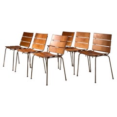 6er-Set „Stripe“-Esszimmerstühle aus Leder und Chrom von Giancarlo Vegni für Fasem